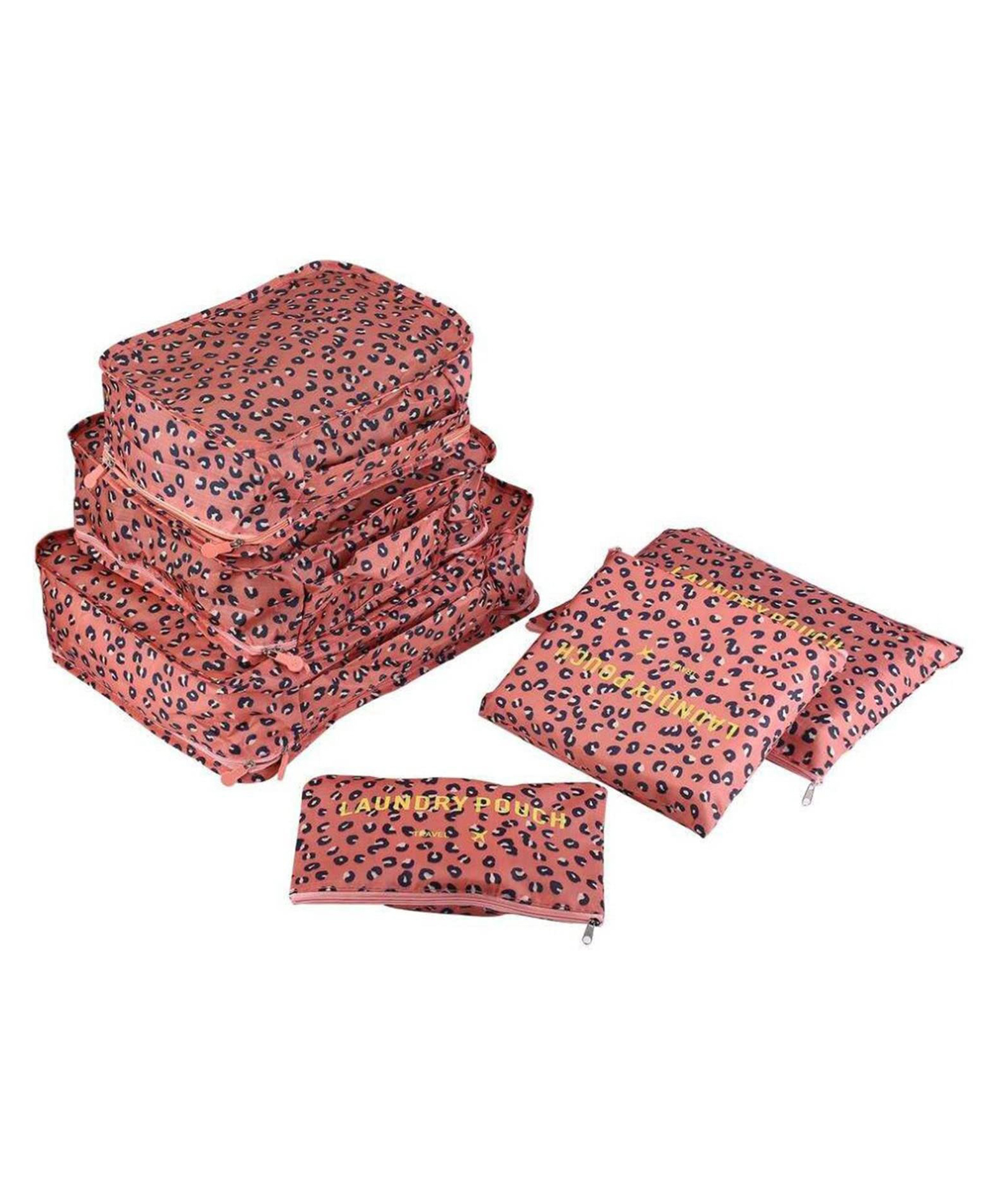 House of Quirk Travel Storage Printed Clothes Packing Cubes Space Savers Bags Cosmetic Shoes Organizer Pouch (Pack of 6 Pink Leopard, Polyester)-image-5