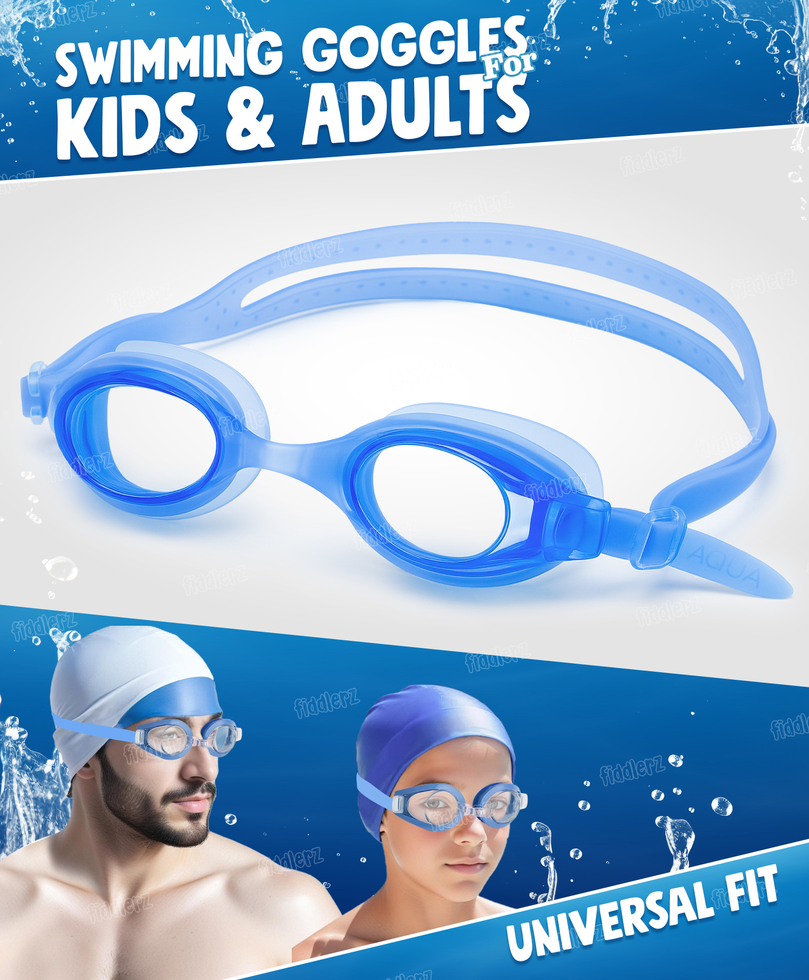Fiddlerz Anti Fog Swimming Goggles with UV Protection & Adjustable Strap Blue color Age 3 and Above-picture-15