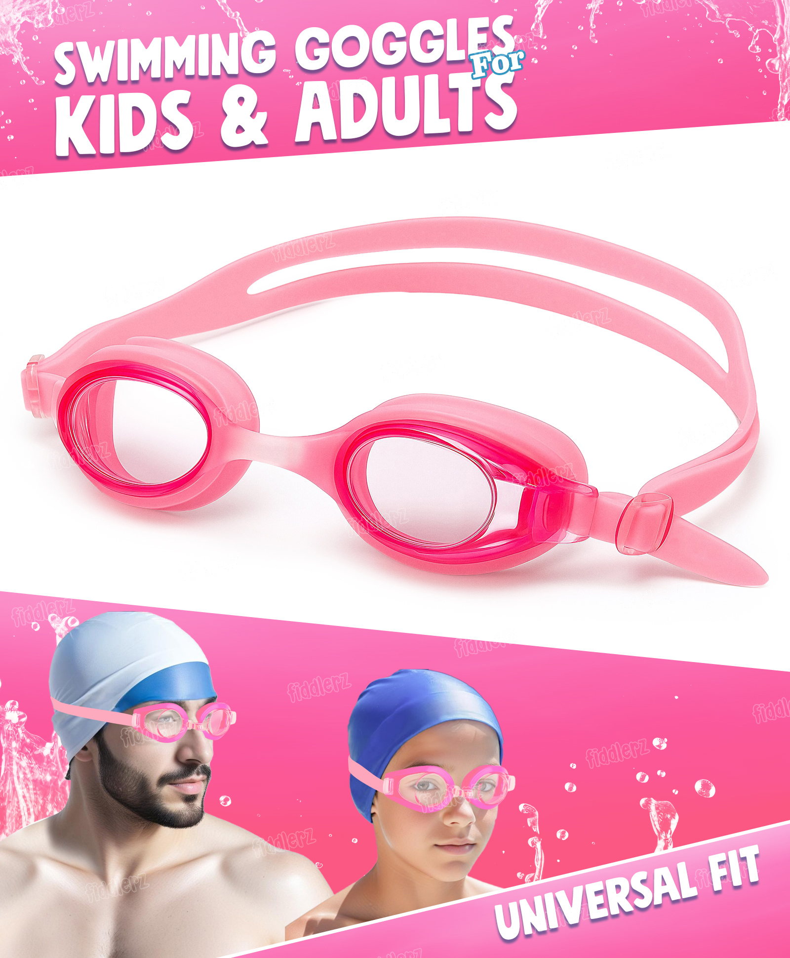 Fiddlerz Anti Fog Swimming Goggles with UV Protection & Adjustable Strap Pink color Age 3 and Above-image-19
