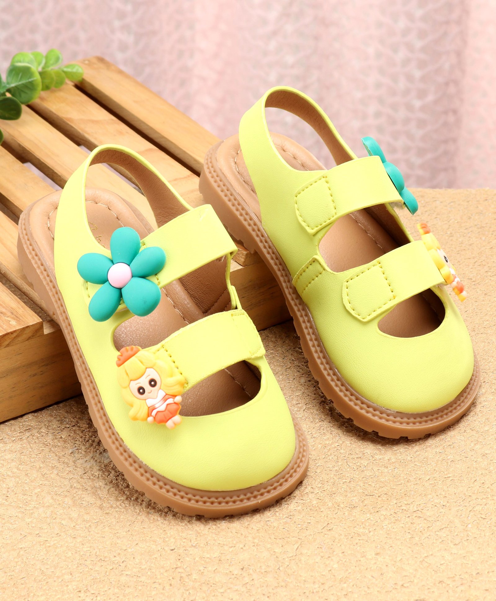 Babyoye Ballerinas with Velcro Closure Doll & Floral Applique - Yellow-picture-36