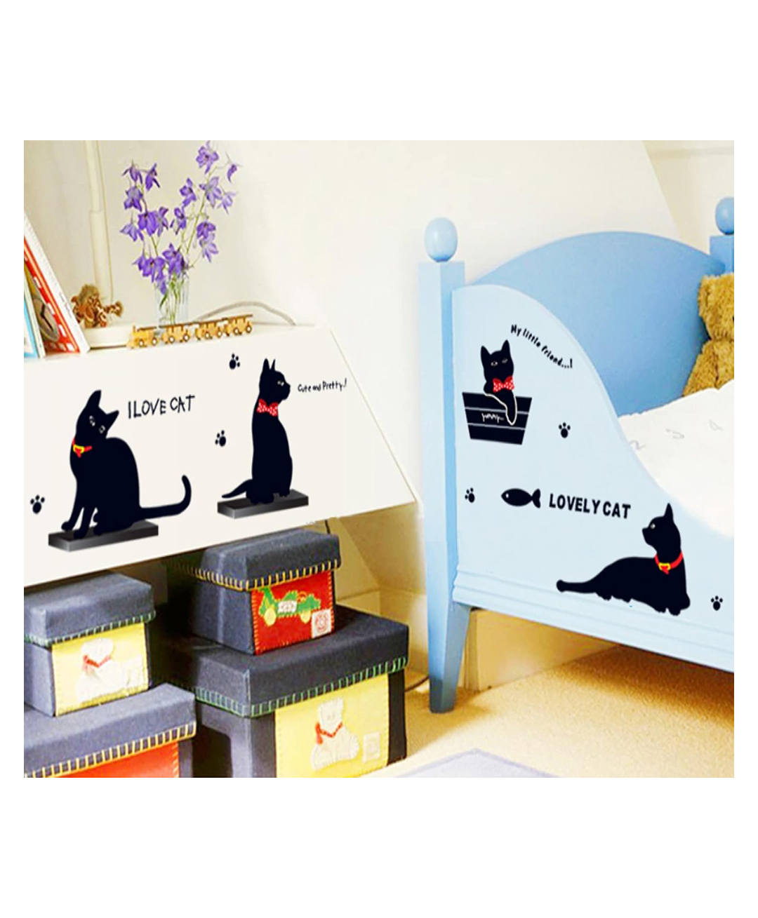 Jaamso Royals Cute Black Playing Cats Self Adhesive Kids Room Decor Wall Sticker-picture-16