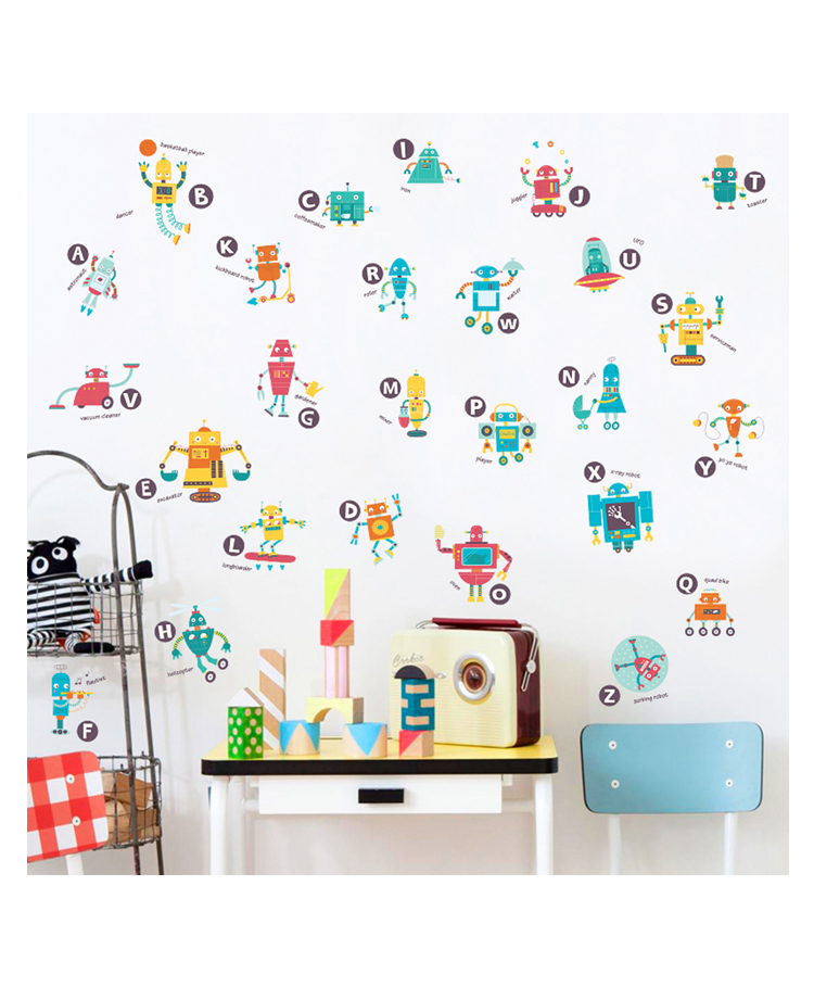 Jaamso Royals Alphabet Robot Educational Kids Room Decor Wall Sticker-image-48