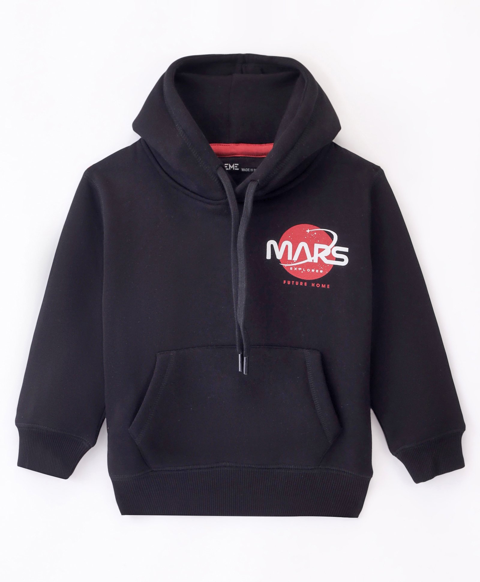 Doreme Fleece Knit Full Sleeves Hooded Sweatshirt Text Print- Black-image-14
