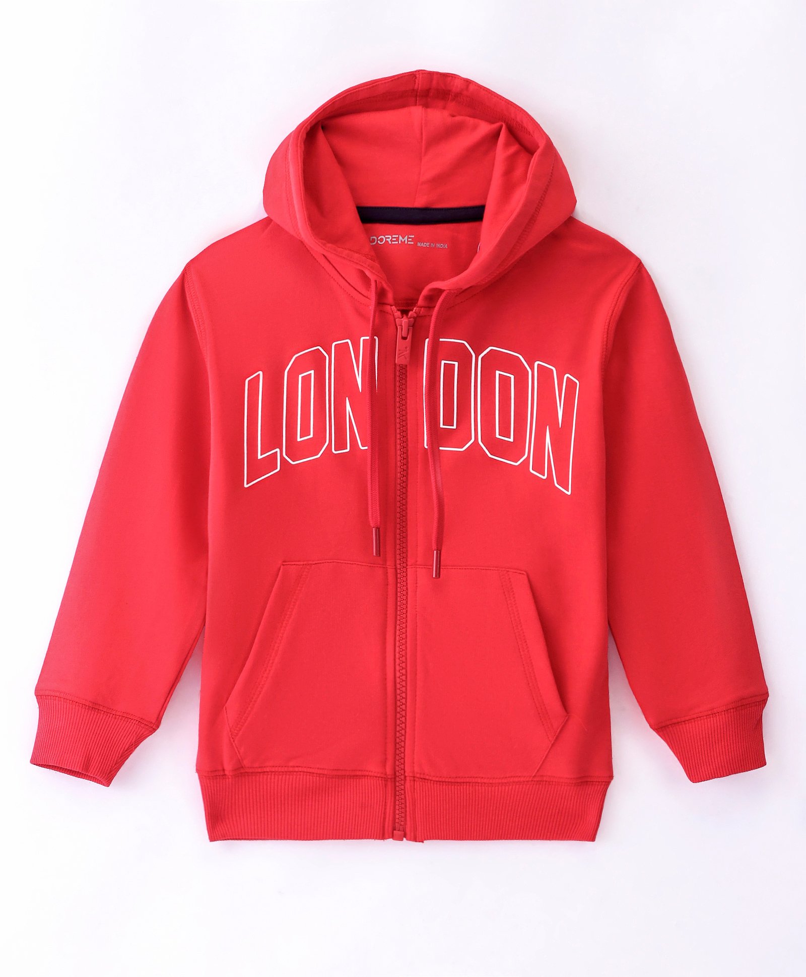 Doreme Fleece  Knit Full Sleeves Hooded Sweat Jacket with Text Print - Red-image-39