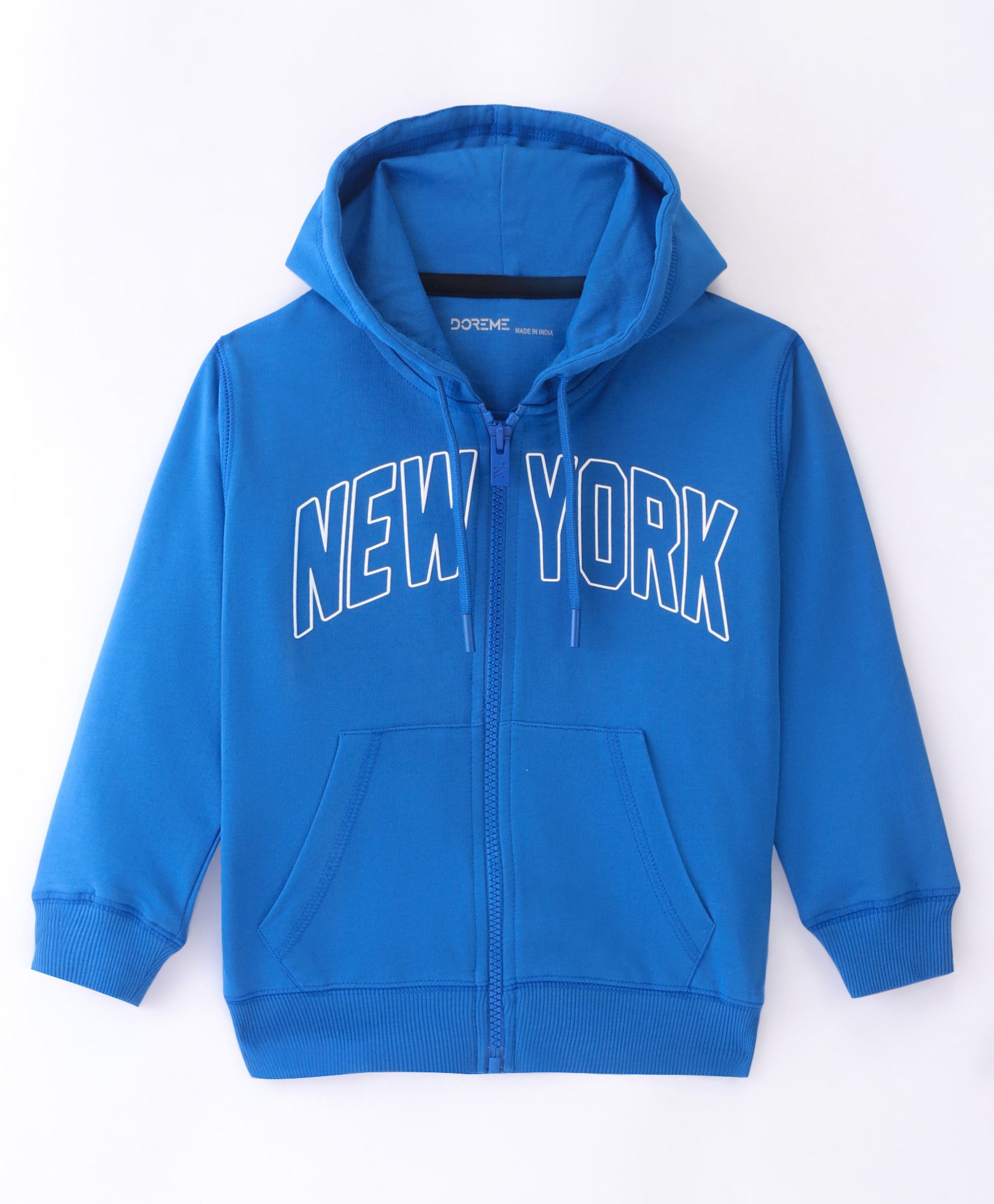 Doreme Fleece Knit Full Sleeves Hooded Sweatshirt Text Print- Blue-image-15