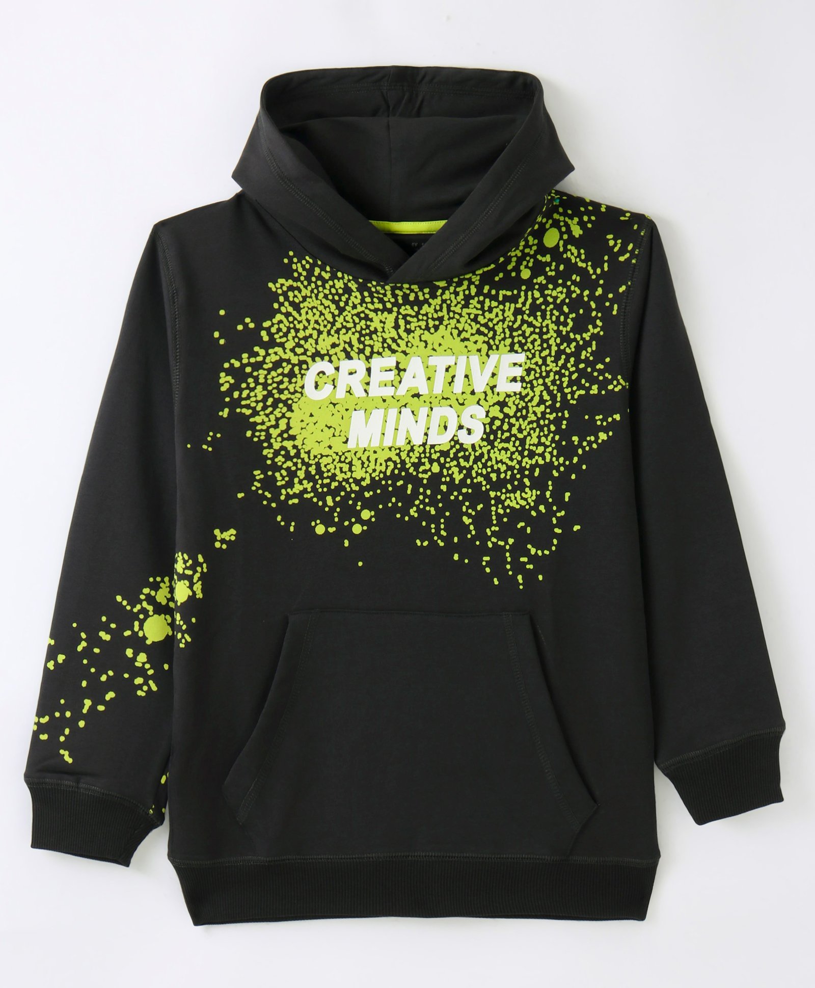 Doreme Fleece Full Sleeves Hooded Sweatshirt Spray Paint & Text Print - Slate Charcoal-picture-25