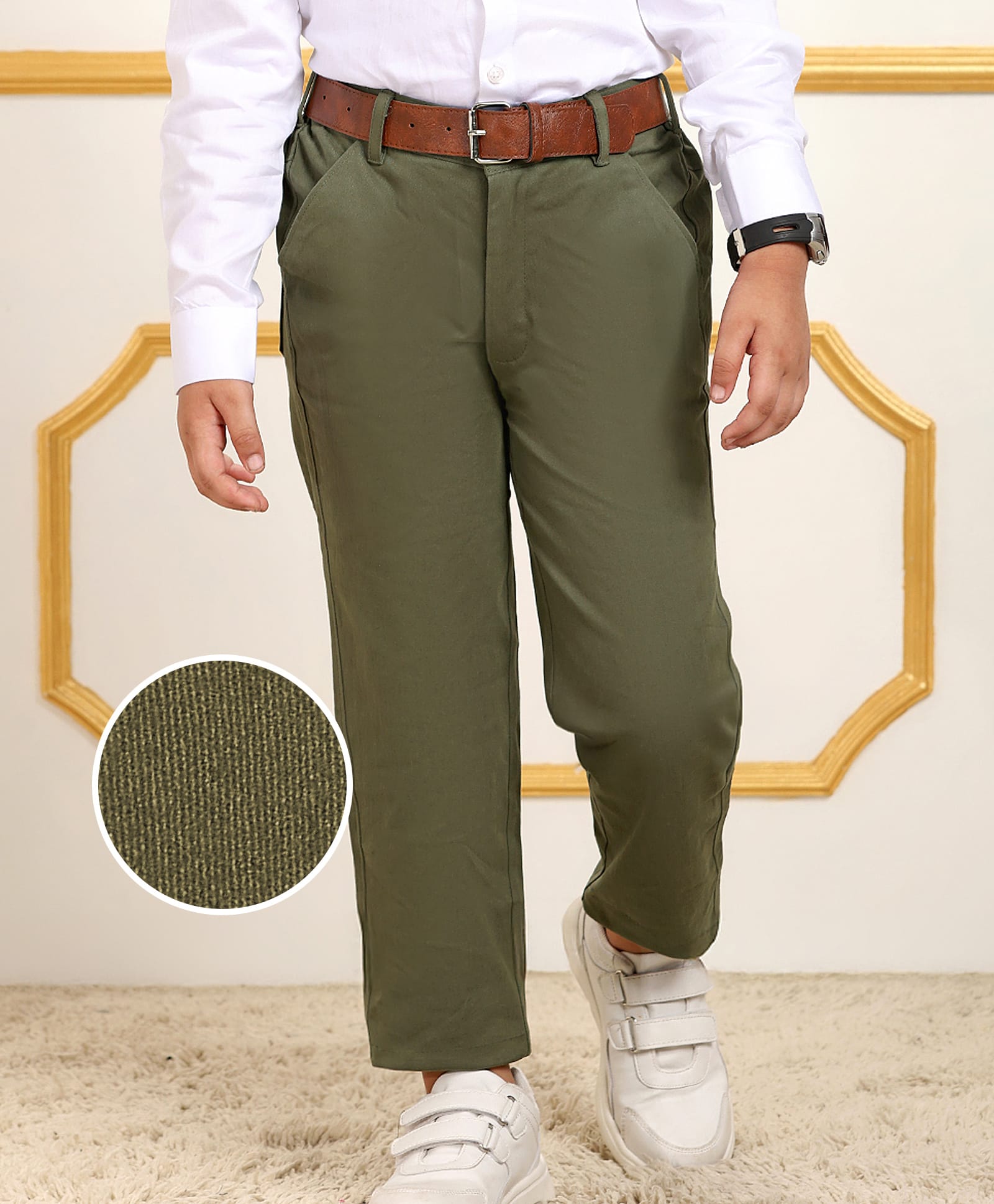 Mark & Mia Full Length Solid Colour Party Trouser - Olive Green-picture-34