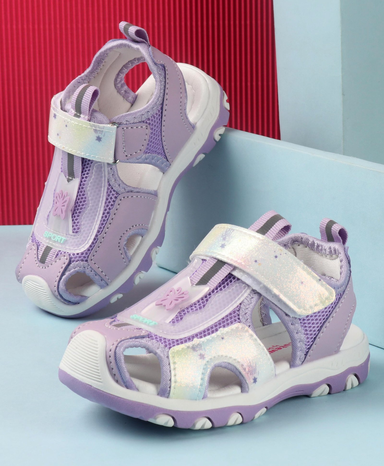 Cute Walk by Babyhug Sandals Velcro Closure with Butterfly Applique - Purple-picture-16