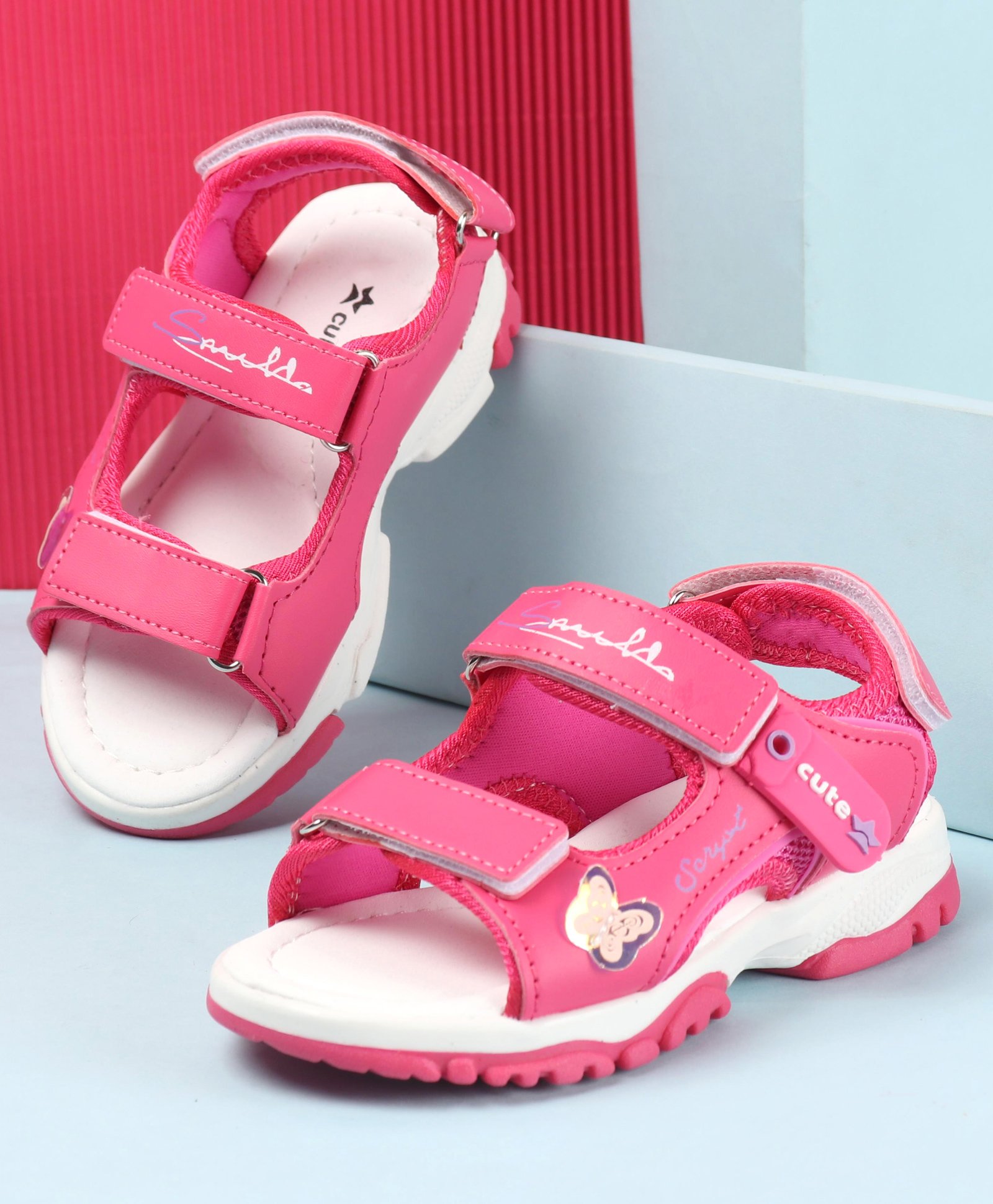 Cute Walk by Babyhug Sandals with Velcro Closure & Butterfly Applique - Fuchsia-image-38