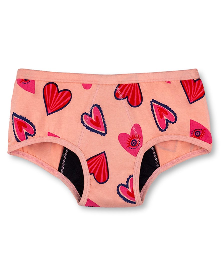 Plan B Hearts  Printed Reusable Pad Free Period Panty For Light Flow - Peach-picture-15