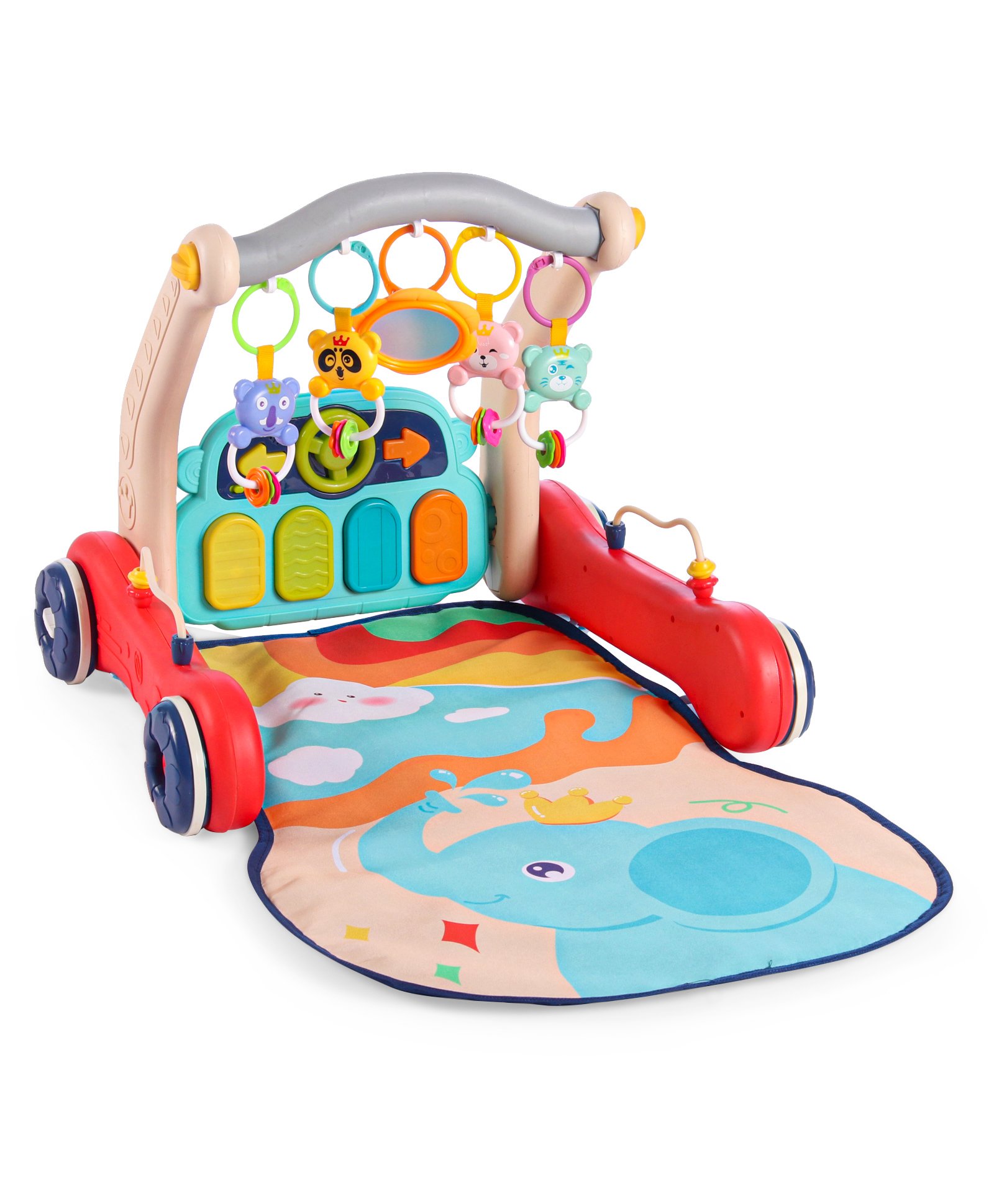 Play Nation 2 in 1 Premium Musical Baby Play Gym with Convertible Push Walker - Multicolor