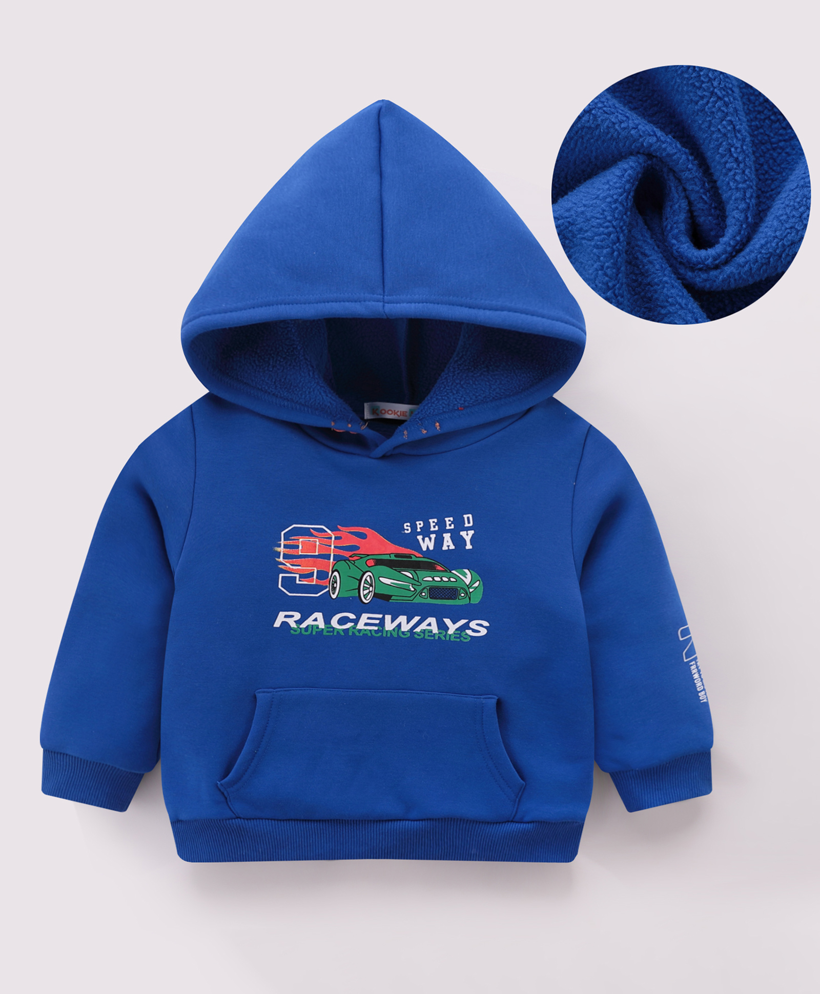 Kookie Kids Full Sleeves Hooded Sweatshirt With Cars Print & Kangaroo Pockets - Blue-picture-38