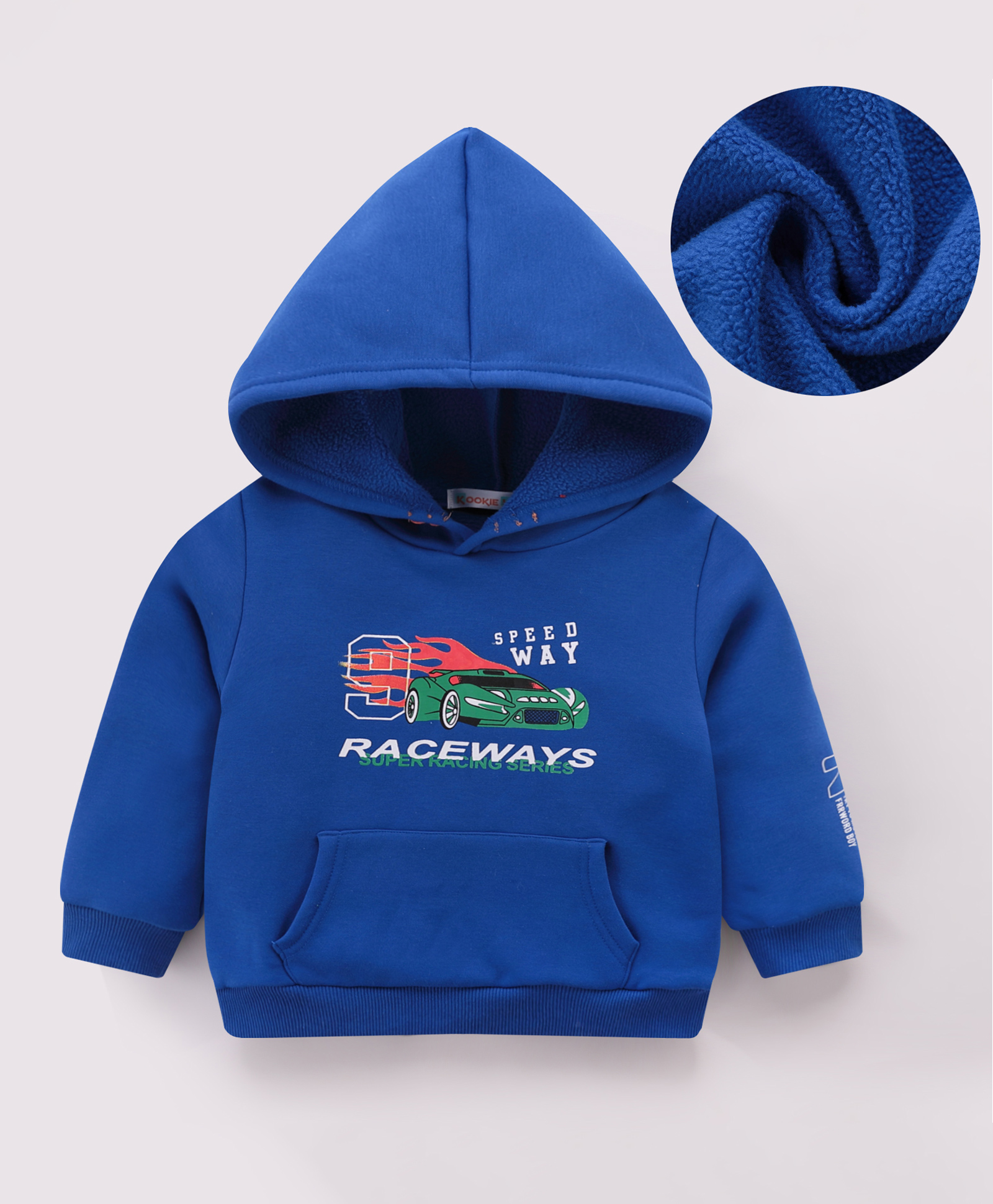 Kookie Kids Full Sleeves Hooded Sweatshirt With Cars Print & Kangaroo Pockets - Blue-picture-18