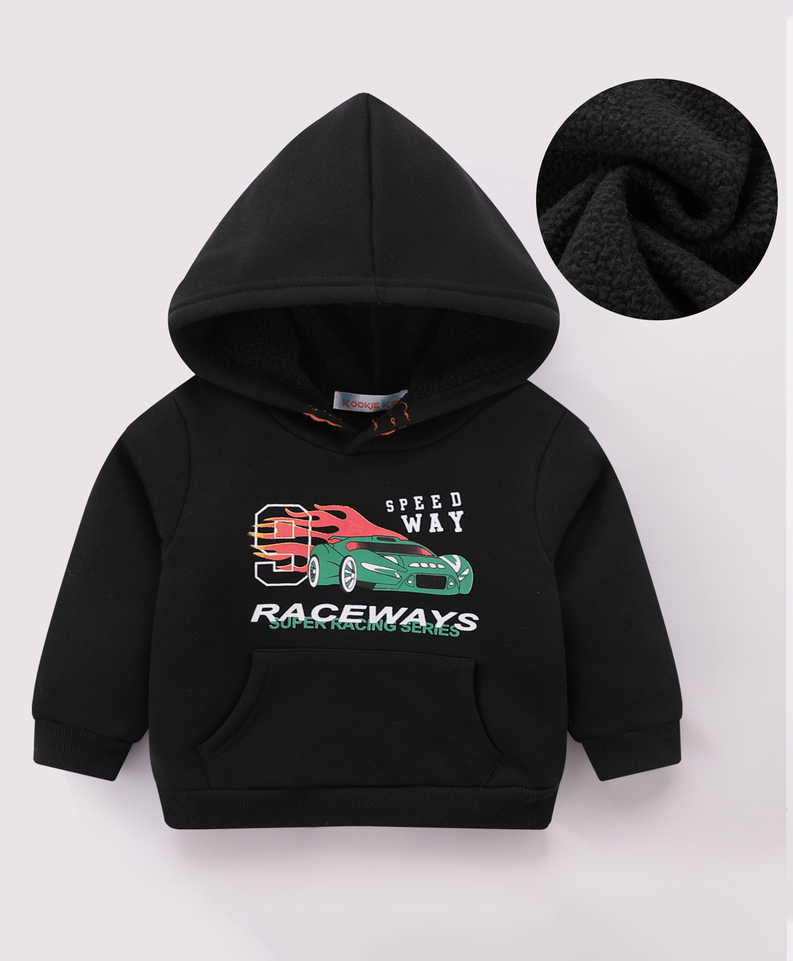 Kookie Kids Full Sleeves Hooded Sweatshirt With Cars Print & Kangaroo Pockets - Black-picture-18