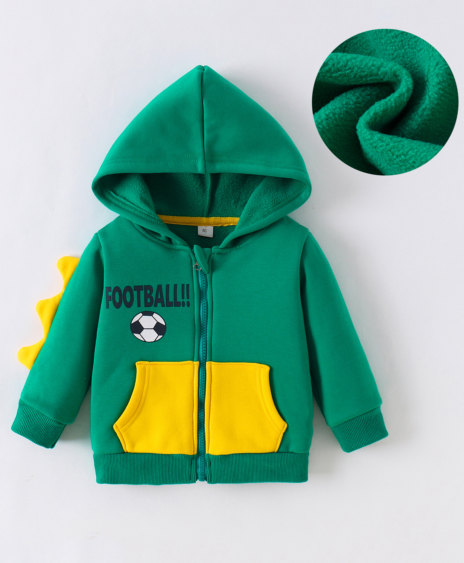 Kookie Kids Full Sleeves Front Open Hooded Sweatshirt With Football Print & Kangaroo Pockets - Green-image-3