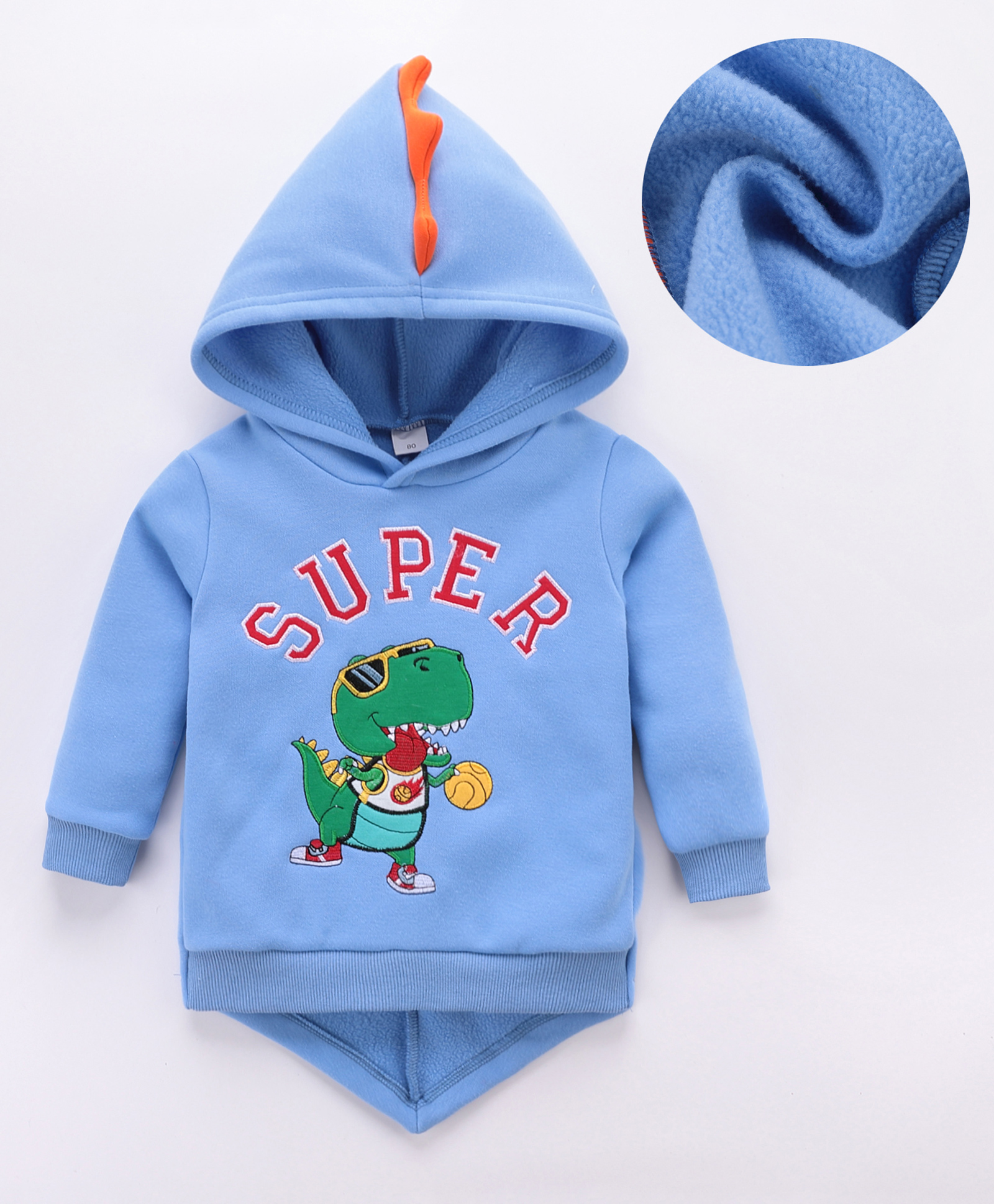 Kookie Kids Full Sleeves Front Open Hooded Sweatshirt With Dino Embroidery & Applique - Blue-picture-21