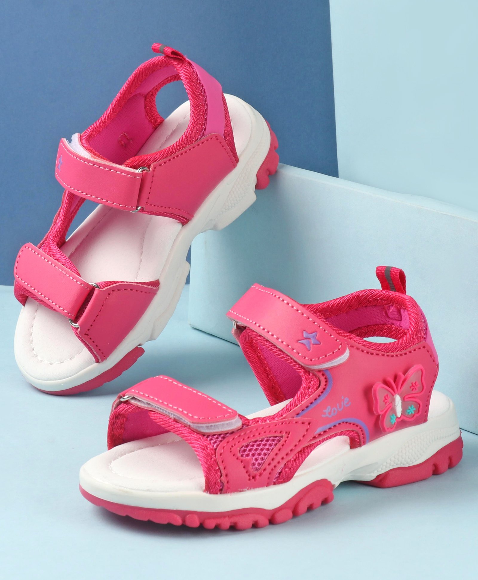 Cute Walk by Babyhug Sandals with Velcro Closure & Butterfly Applique -  Fuchsia-image-45