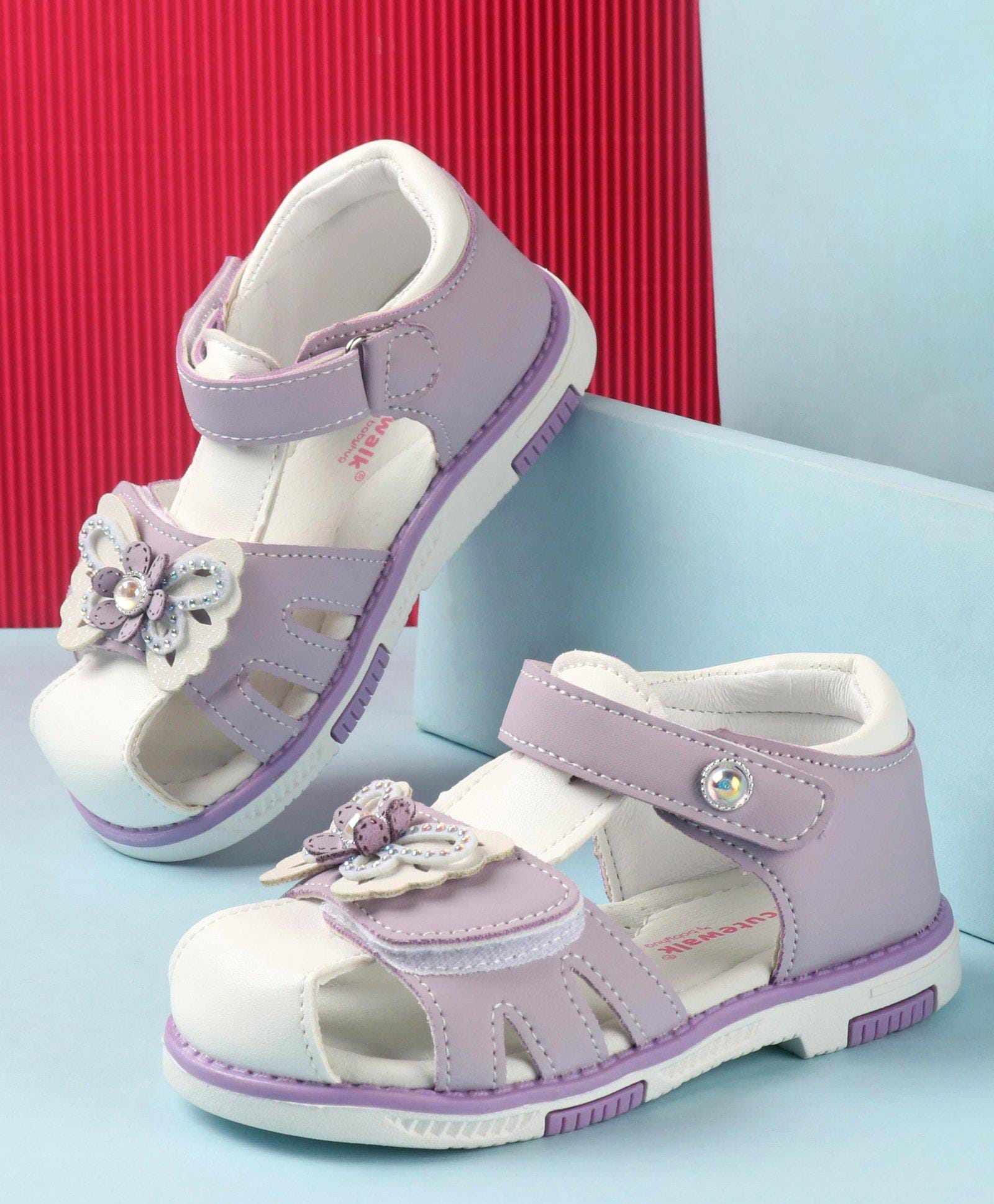 Cute Walk by Babyhug Slip On Sandals with Butterfly Applique & Velcro Closure - Purple-image-13