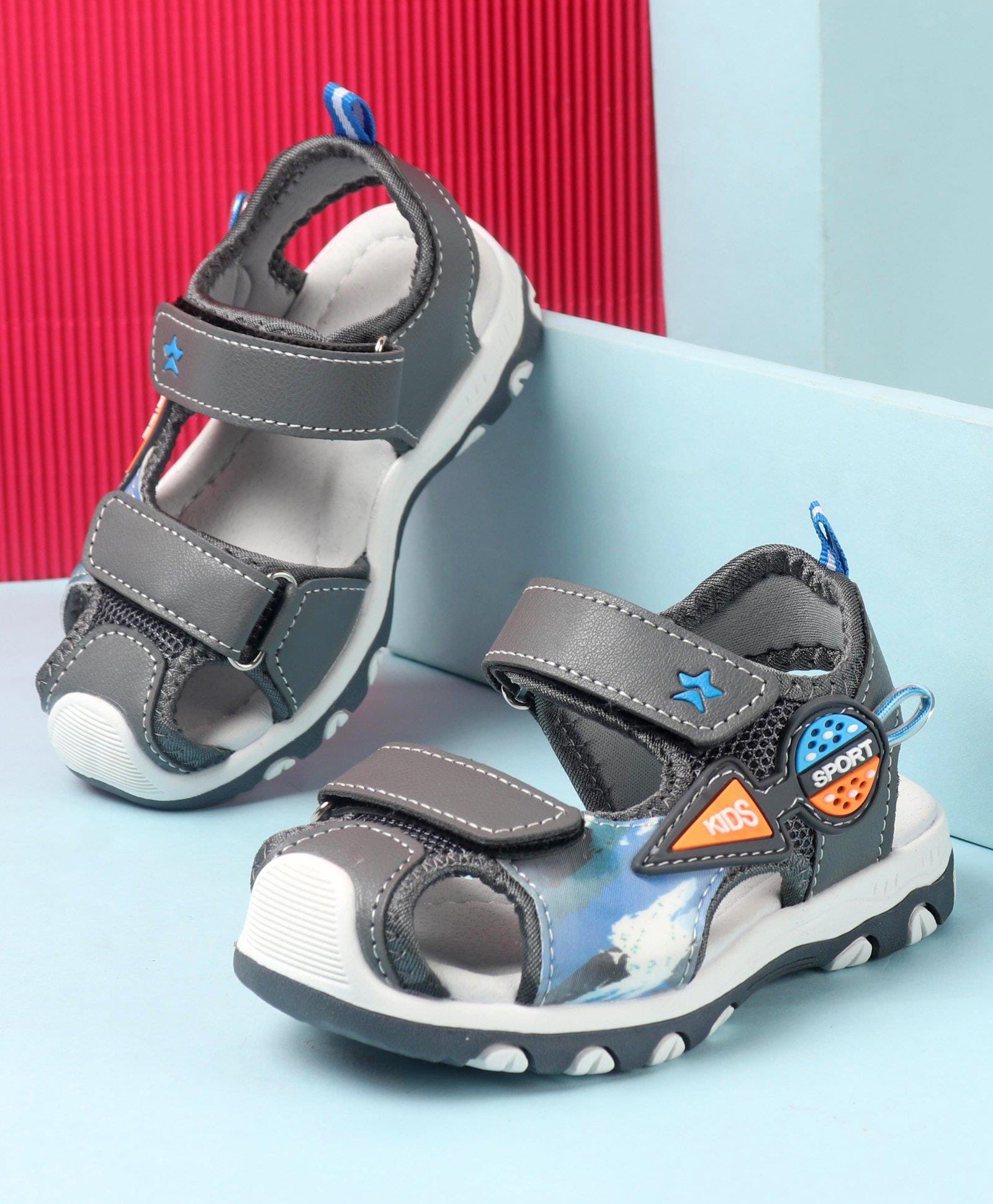 Cute Walk by Babyhug Double Velcro Closure Camo Printed Sandals - Grey-image-33