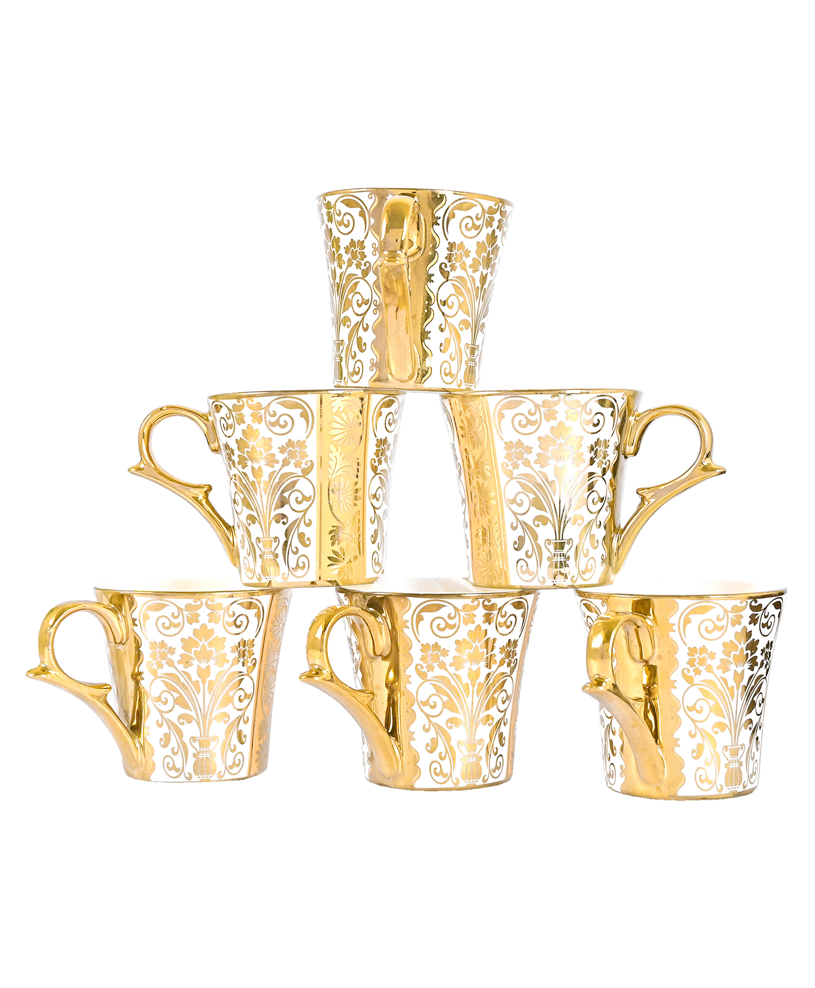 Femora Luxury Regency Gold Line Gold Ceramic Coffee Tea Mugs & Cups,  6 Pcs Set-image-25