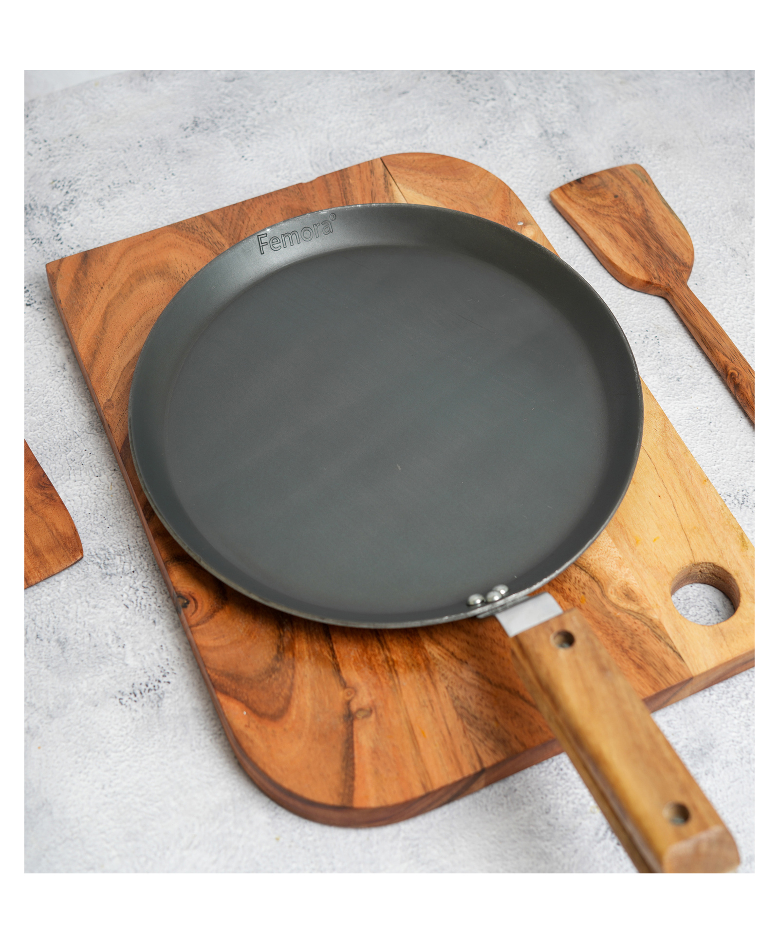 Femora Iron Flat Tawa 10 Inch Tava for Roti with Wooden Handle Black-image-35