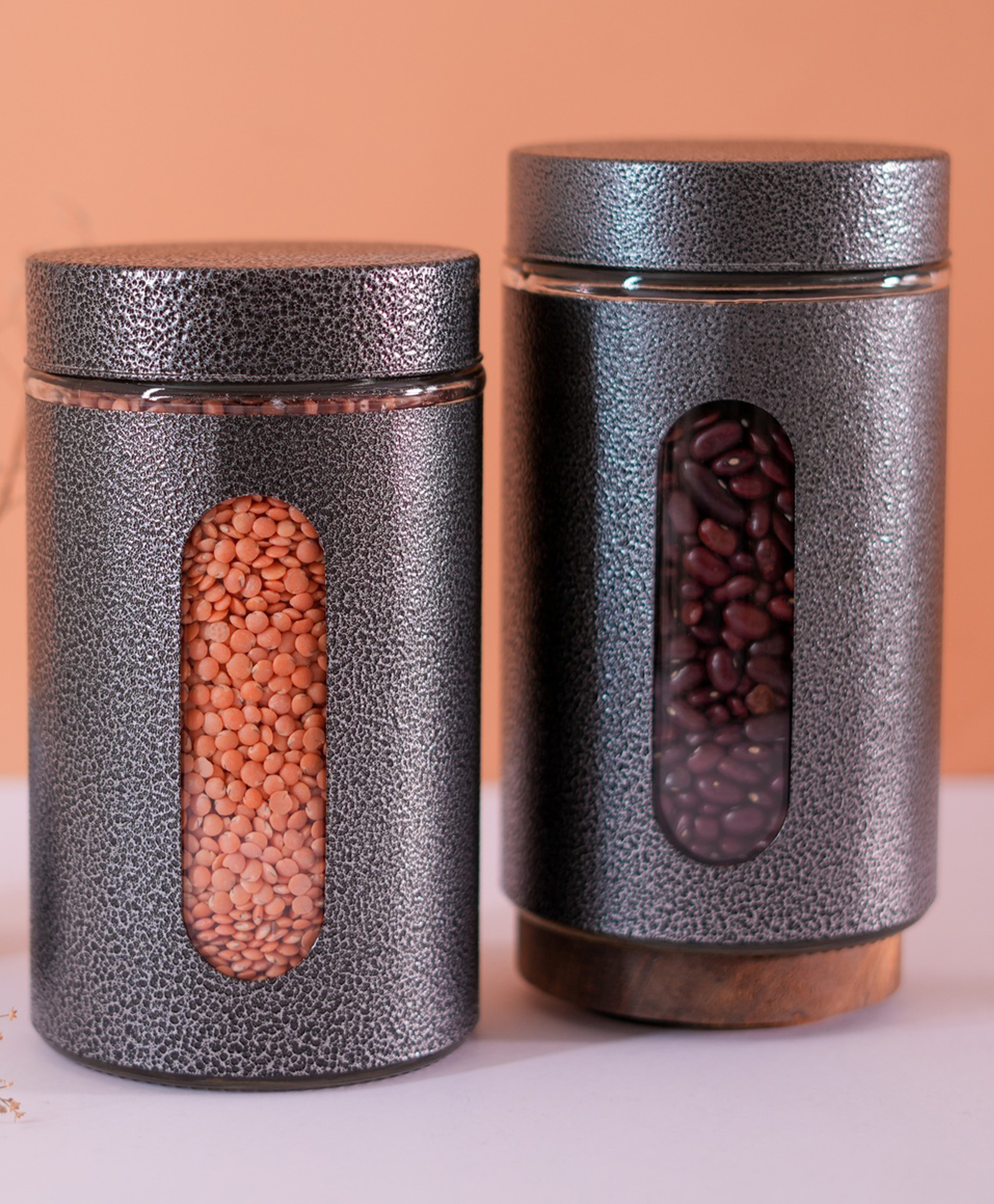 Femora Carbon Steel Jar for Kitchen Storage with Clear Glass Window and Carbon Steel Lid, 1000 ml -Set Of 2-image-48
