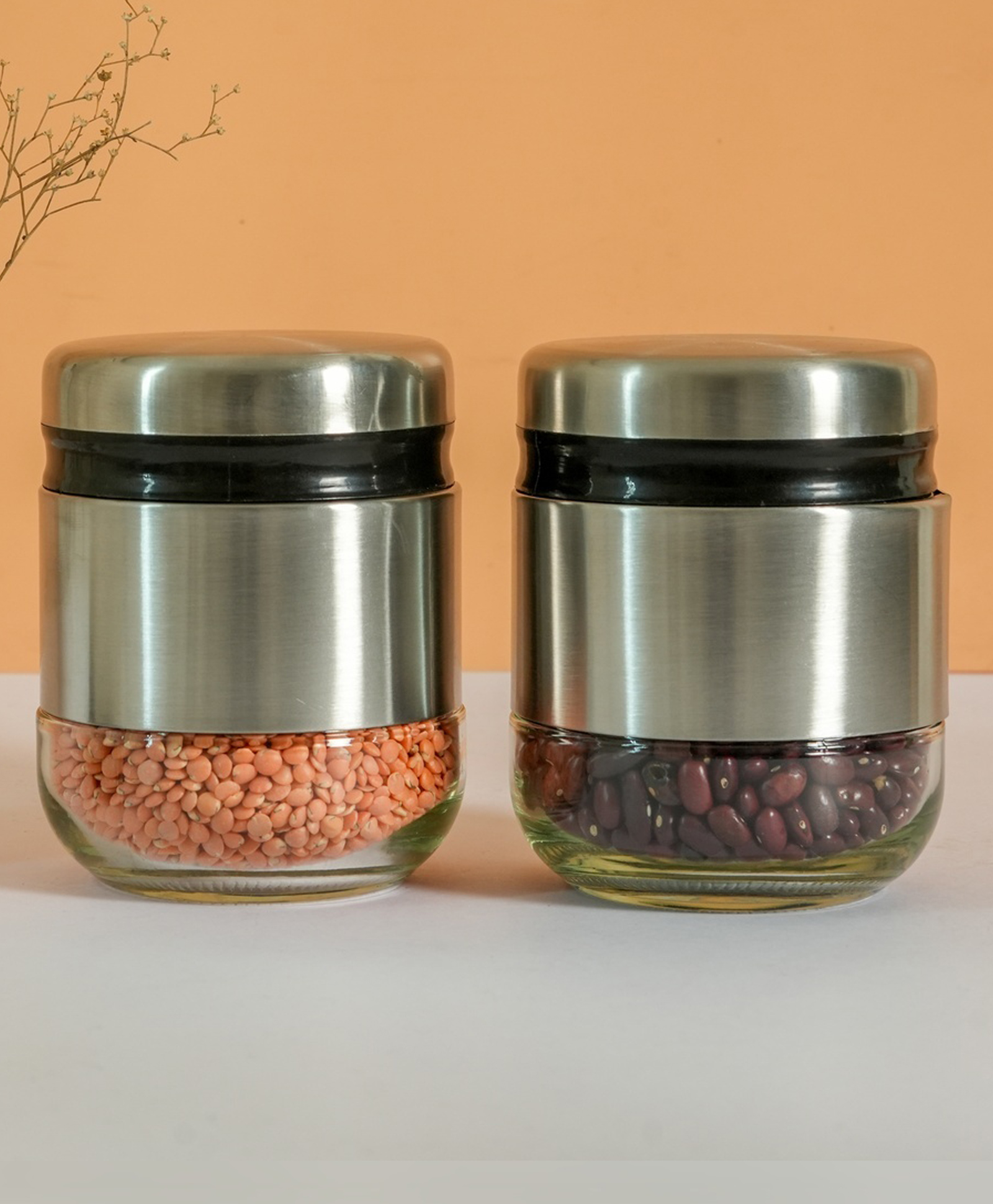 Femora Steel Jar for Kitchen Storage with Clear Glass Window and Stainless Steel Lid, 350 ml - Set Of 2-image-43