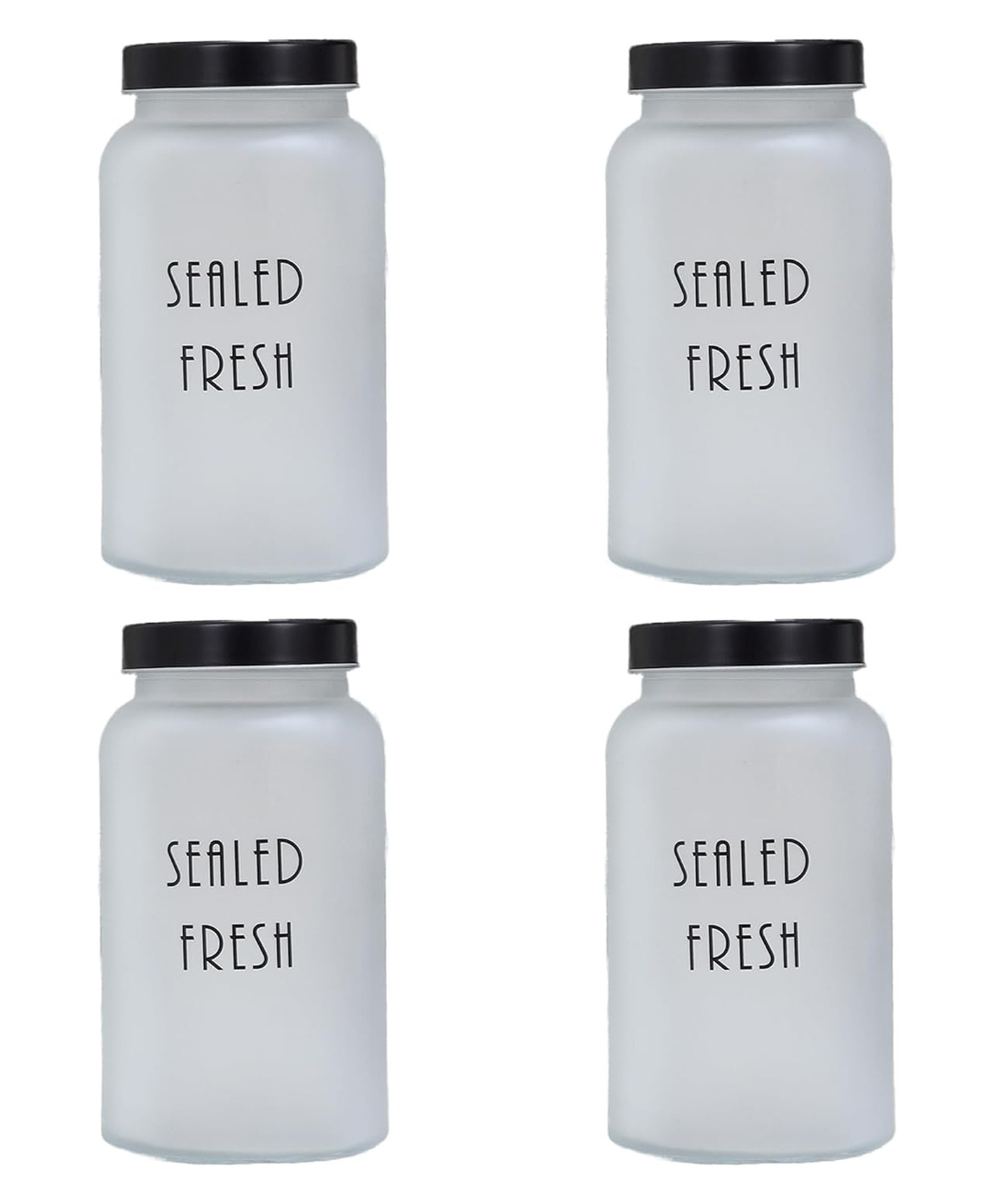 Femora Frosted Glass Jar for Kitchen Storage Black Lid, 1500 ml, Set Of 4-picture-14