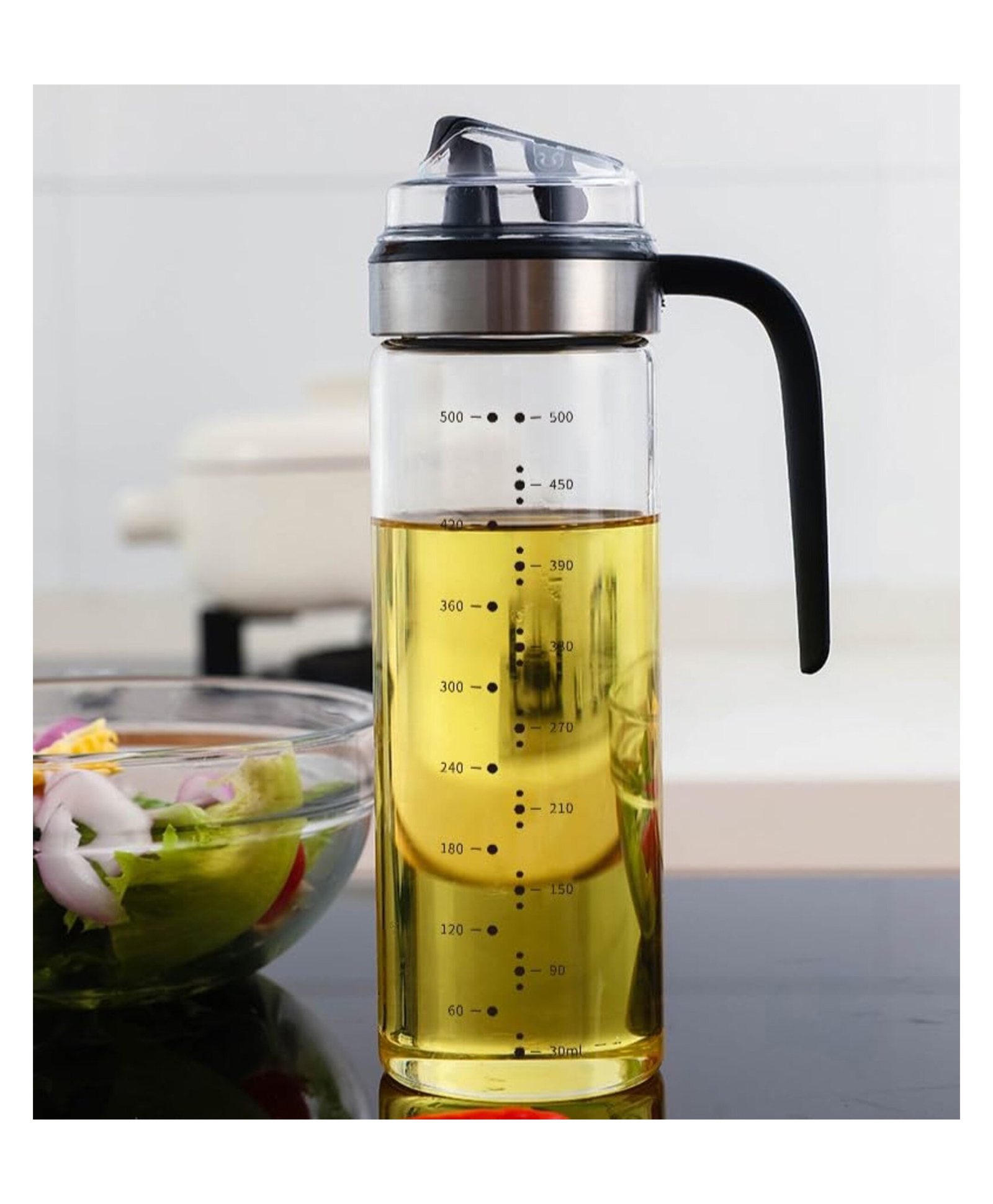 Femora Glass Oil Dispenser Bottle With Dropper, Oil Jar, 500 ml , Pack Of 1 - Transparent-image-20
