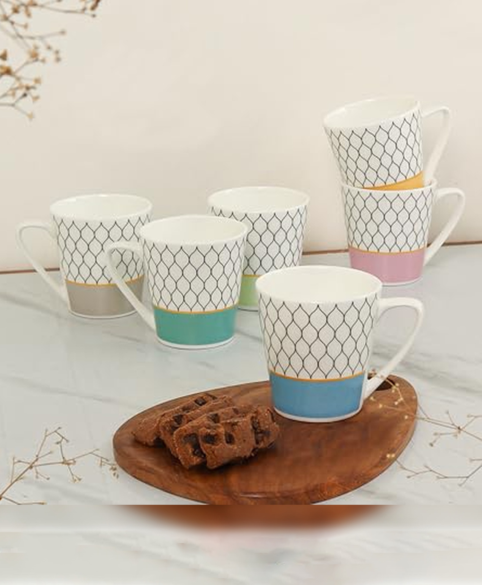 Femora Indian Ceramic Birdnet Pattern Handcrafted Multicolor Tea Cup & Coffee Mugs, Set of 6-picture-39
