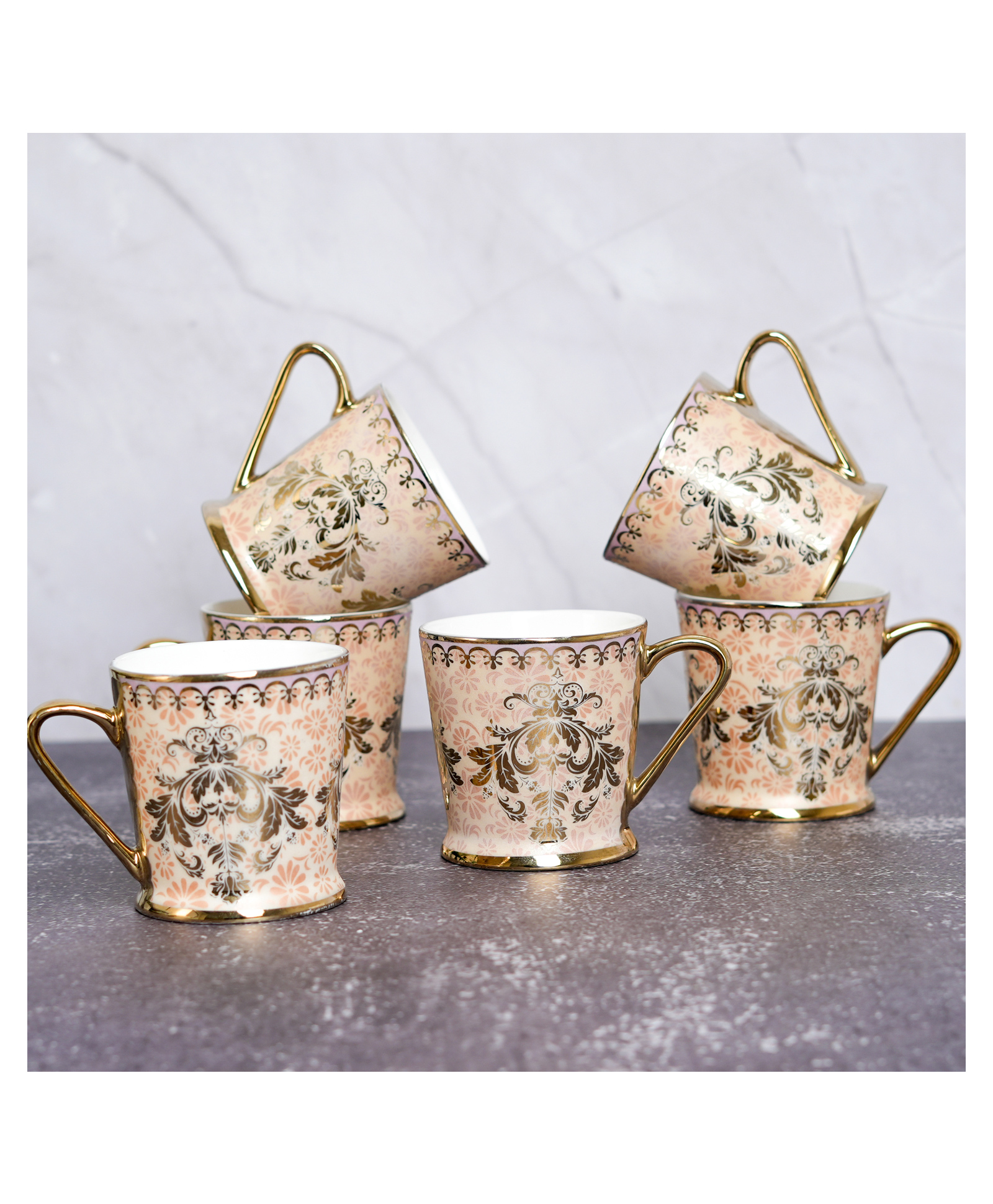 Femora Royal Pink Damask Gold Ceramic Tea and Coffee Mugs-picture-36