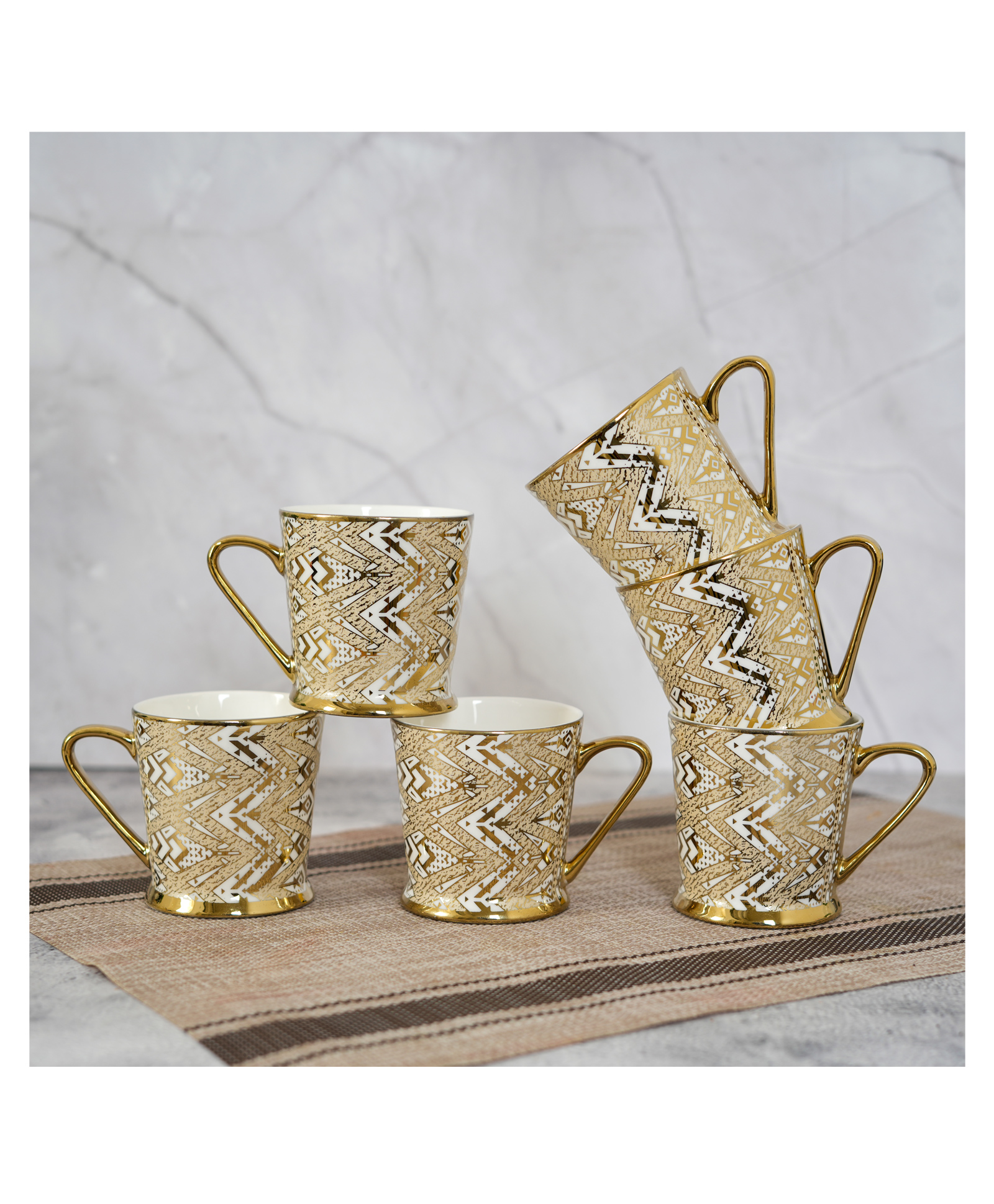 Femora Fresco Traingle Gold Tea Mugs, Ceramic Tea Cups, Coffee Mugs-image-34