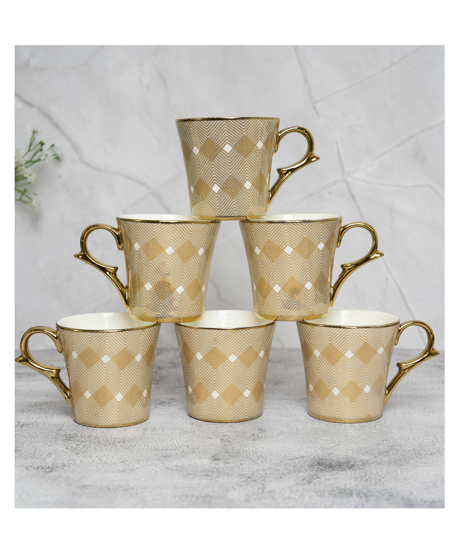Femora Golden Pine Wood Gold Print Ceramic Tea and Coffee Mugs-picture-40