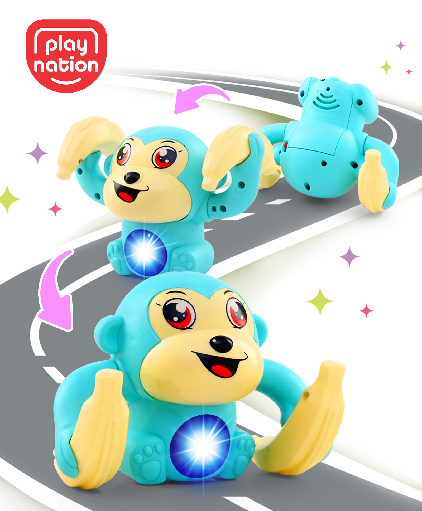 Play Nation Tumbling Monkey Musical Toy - Teal