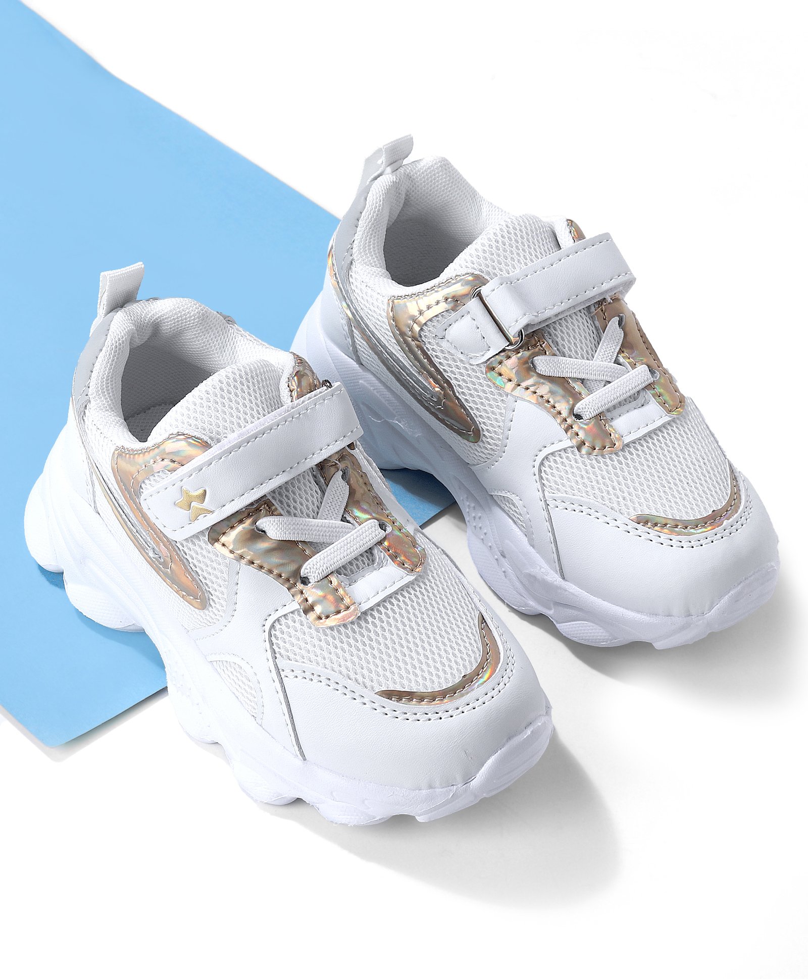 Cute Walk by Babyhug Holographic Sneakers with Velcro Closure - White-image-25
