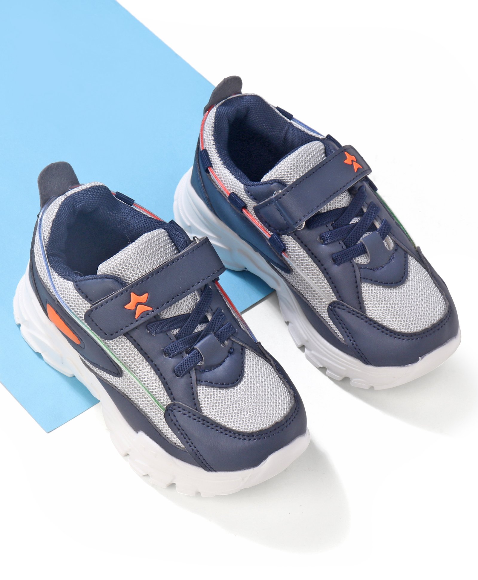 Cute Walk by Babyhug Color Block Sneakers with Velcro - Navy Blue &  Grey