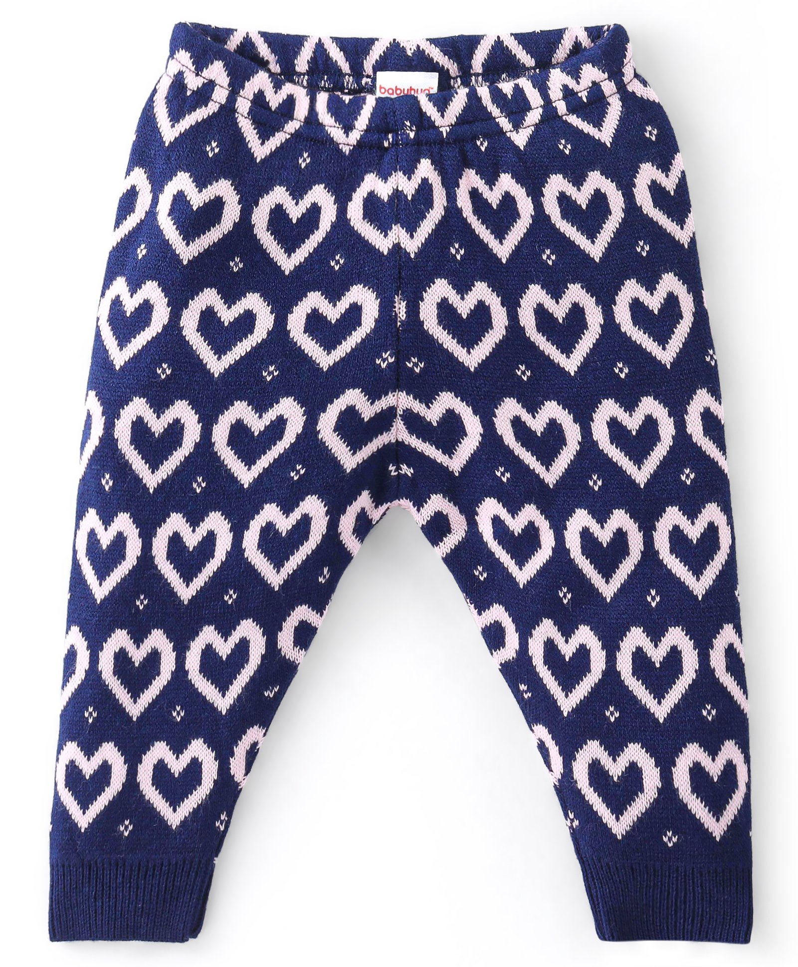 Babyhug Fleece Knit Full Length Woollen Pants With Hearts Design - Navy-picture-16