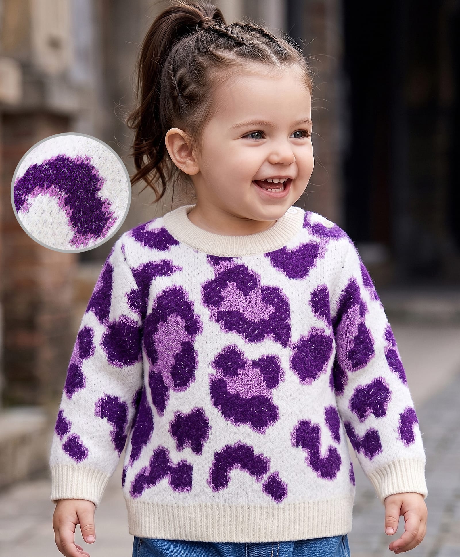 Babyoye Jacquard Full Sleeves Pullover Sweatshirt With Cheetah Print Design - White-image-31