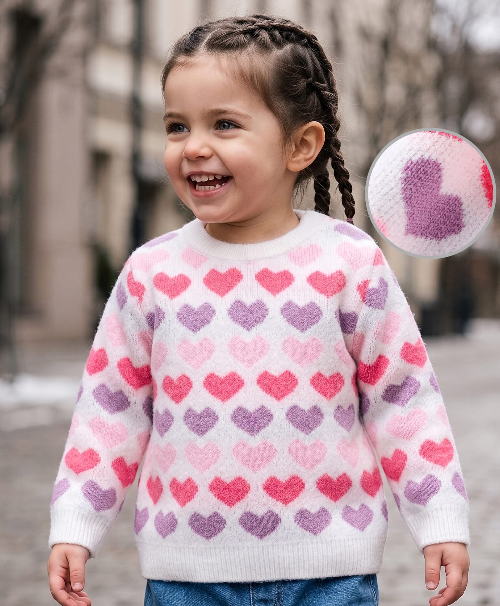 Babyoye Knitted Full Sleeves Pullover Sweatshirt With Hearts Design - White-image-47
