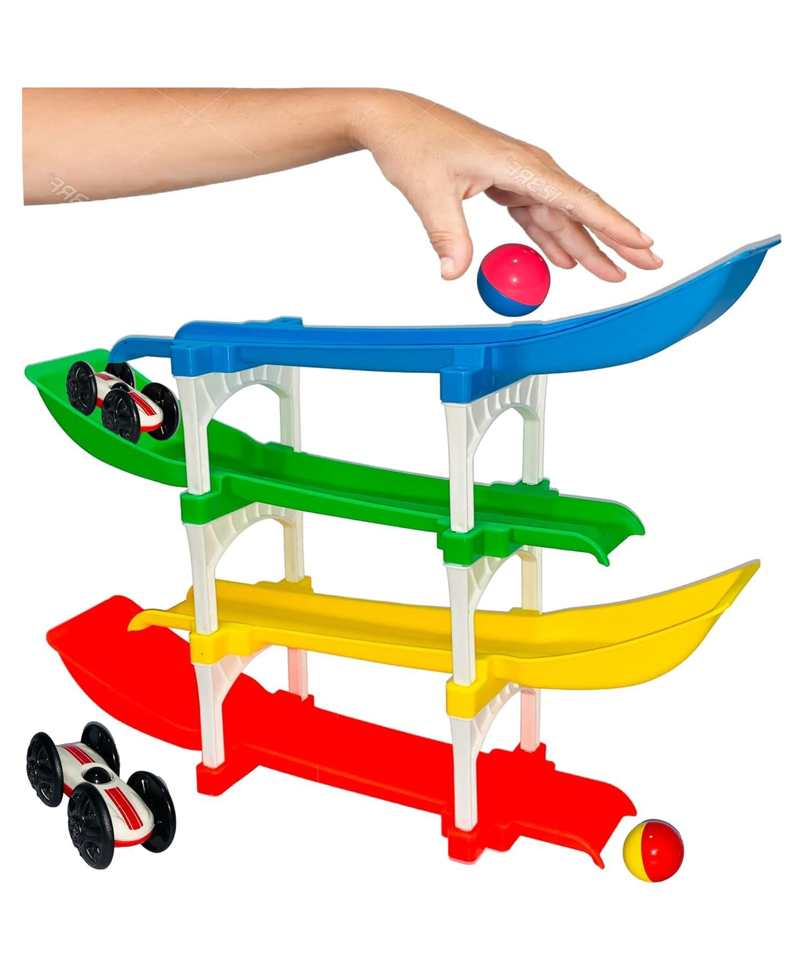 PLUSPOINT Ramp Racing Toy Car 4 Level Track Set I Zig Zag Car Slide I First Baby Toys I Sliding Car I Toddler Rally Race Car Ramp Toy Set is A Great Gift for Boys and Girls-image-25
