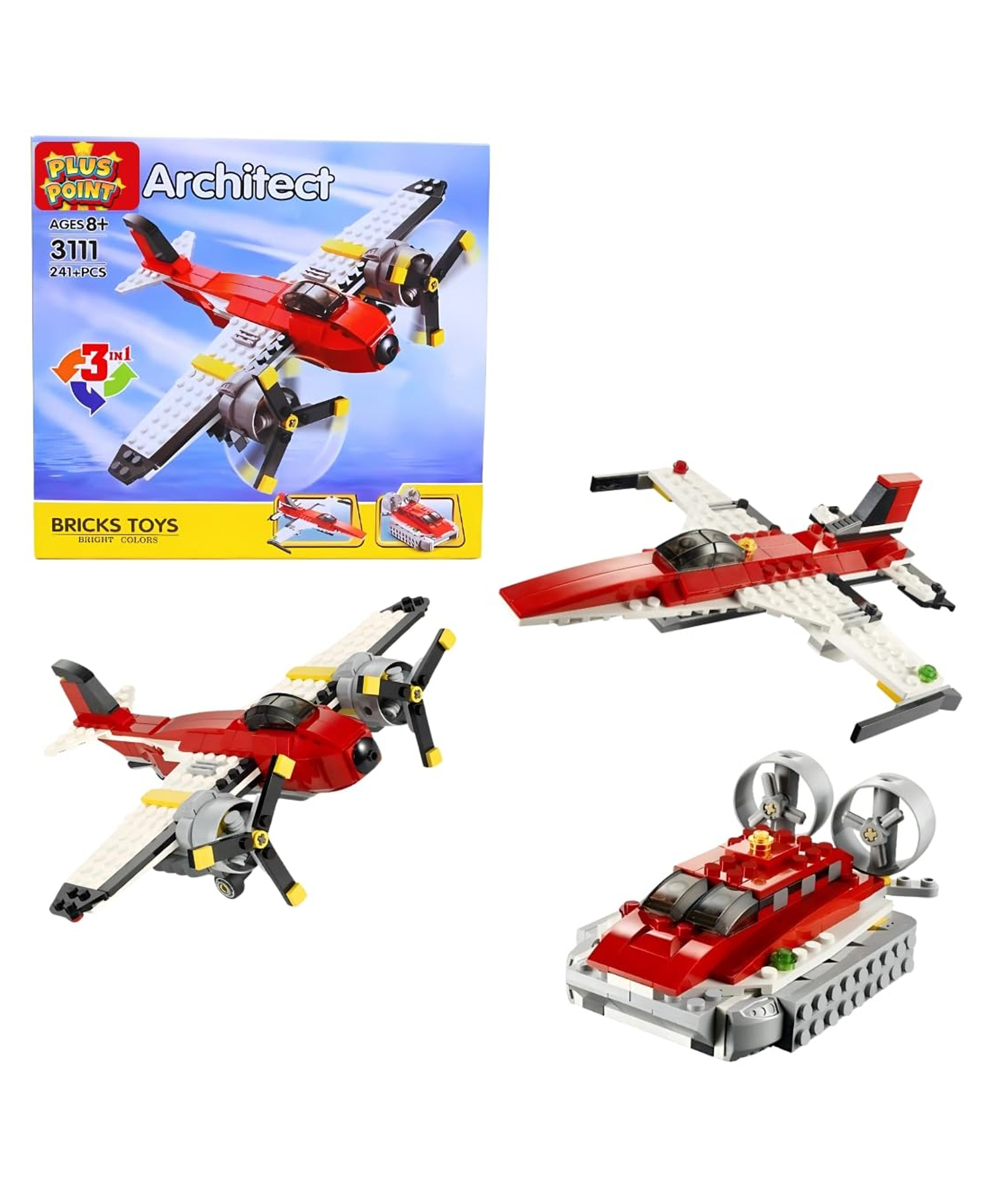 PLUSPOINT Propeller Adventures Architect Toy Blocks 3 in 1 Educational Creative Learning Construction Building Blocks & Bricks Toy for Children Bright Colors (241 Pieces)-picture-15