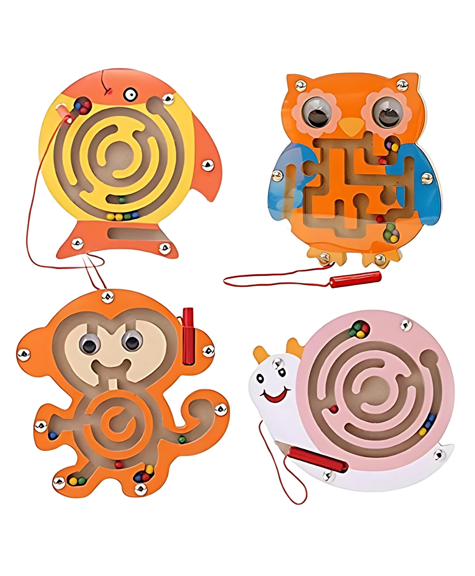 PLUSPOINT Wooden Maze Toys Brain Teaser Puzzle Game Wooden Labyrinth Maze Learning Toys Pack of 4 Board Puzzle for Kids Birthday, Return Gifts (Maze 4pc)-picture-0