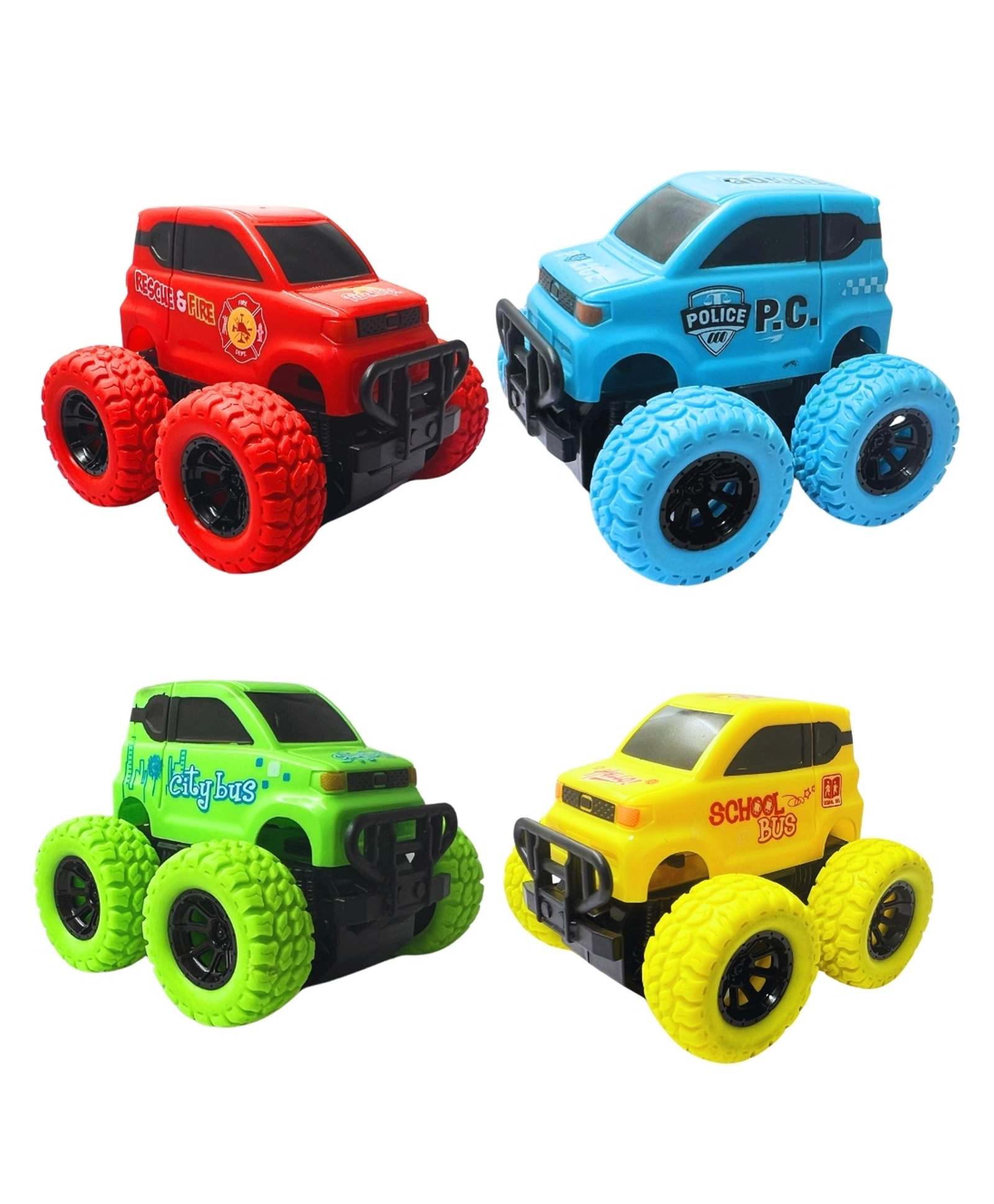 PLUSPOINT Monster Truck Toys Friction Powered Push-and-Go Vehicles for Kids, Gift Set Pack of 4 - Multicolor-image-36