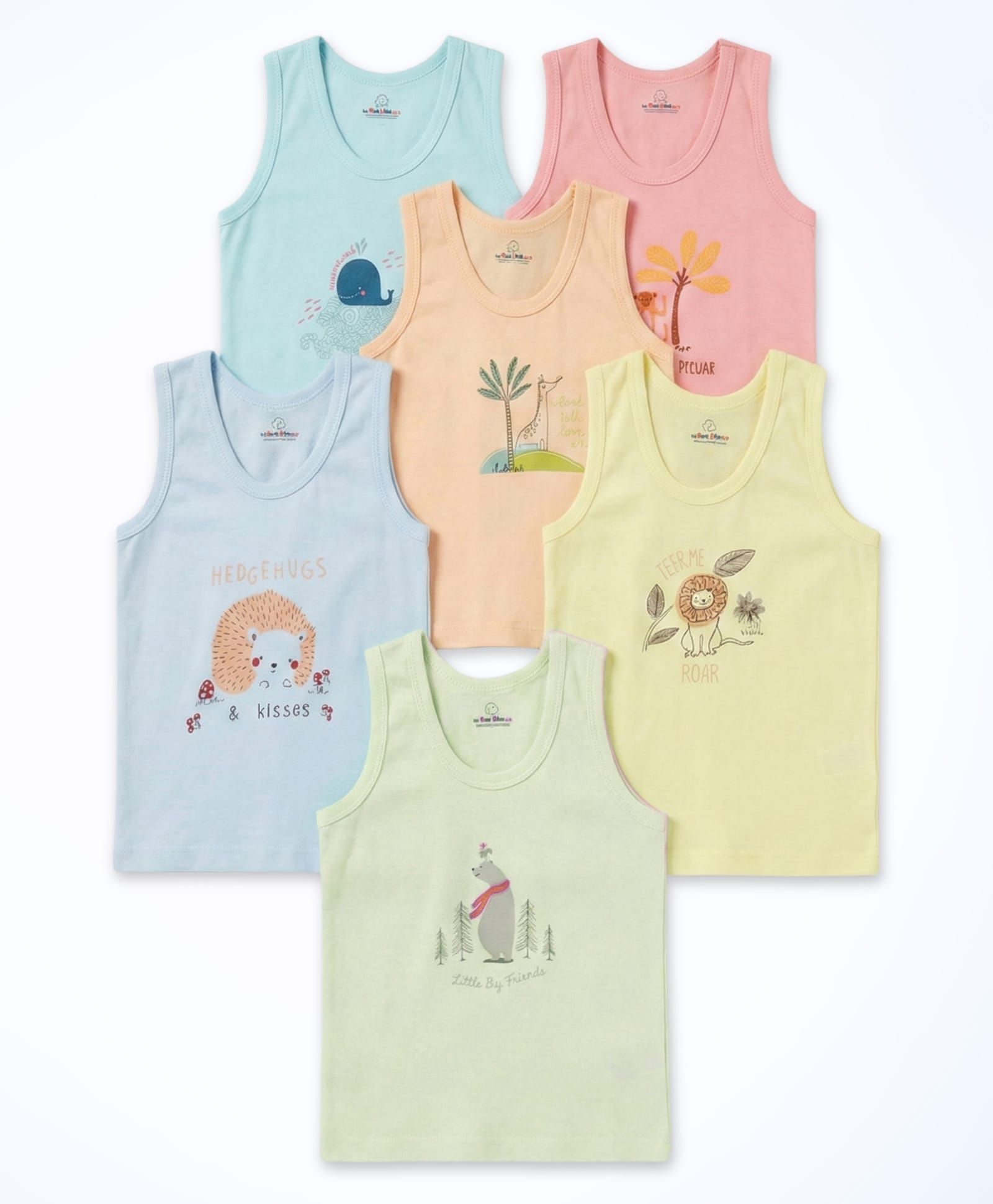 The Boo Boo Club Pack Of 6 Sleeveless Animals Printed Vests - Multi Colour-image-22