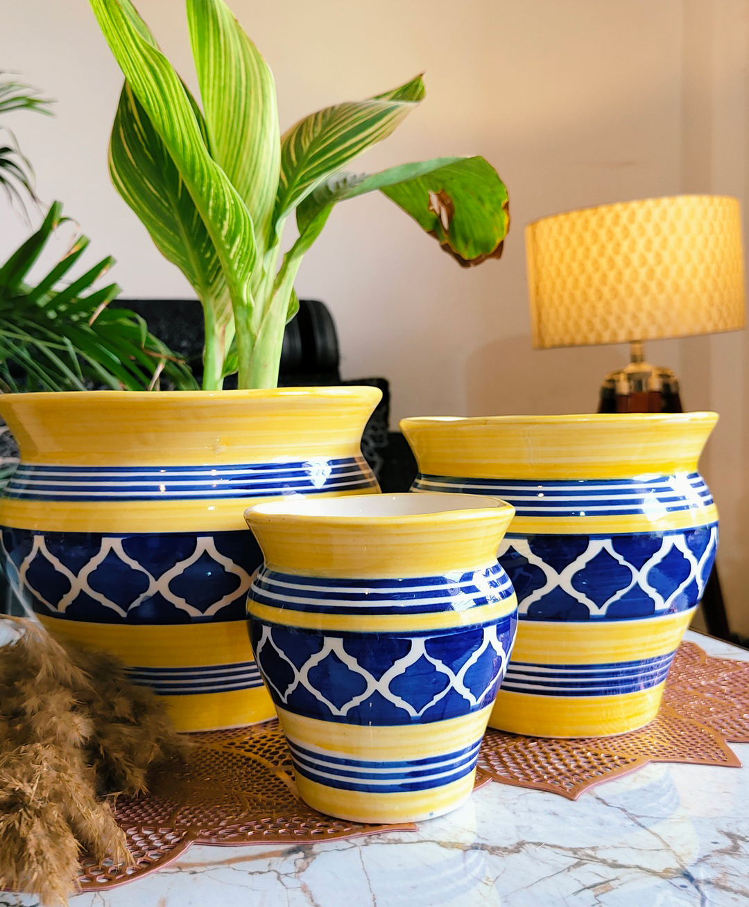 Niyara Stylish Ceramic Pots Planters for Indoor Plants - Moroccan Blue Yellow-image-17