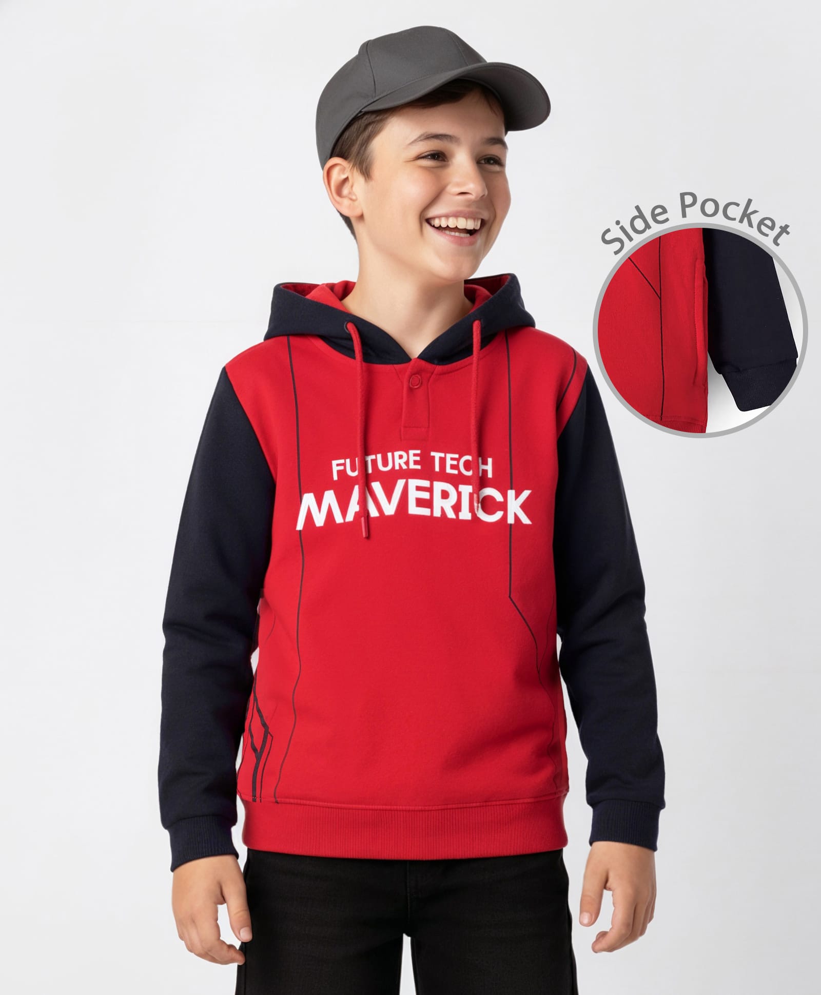 Pine Kids Cotton Knit Full Sleeves Hooded Sweatshirt with Text Print - Red-picture-10