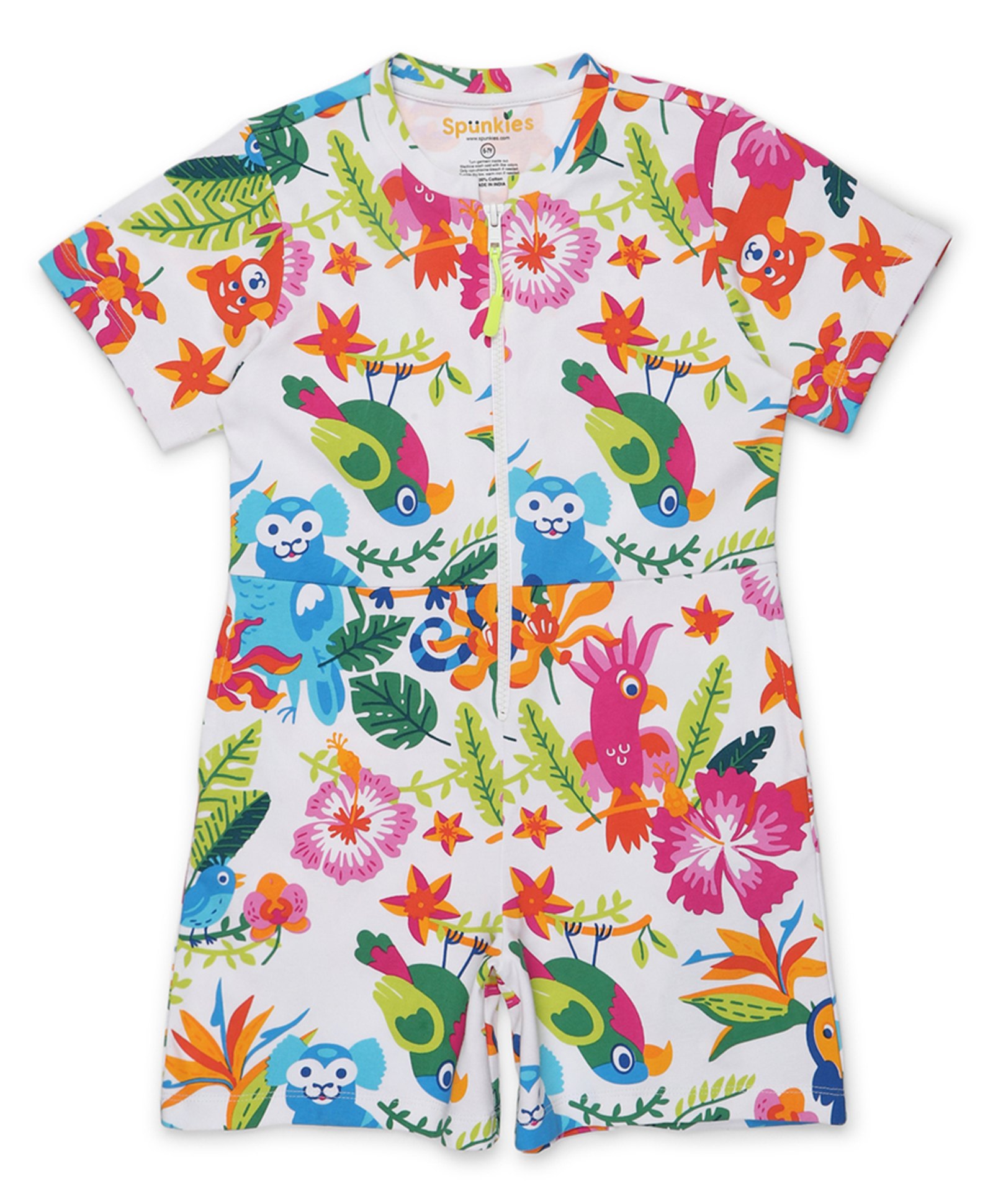 Spunkies Half Sleeves Frill Detailed Floral Printed Jumpsuit - White-picture-18