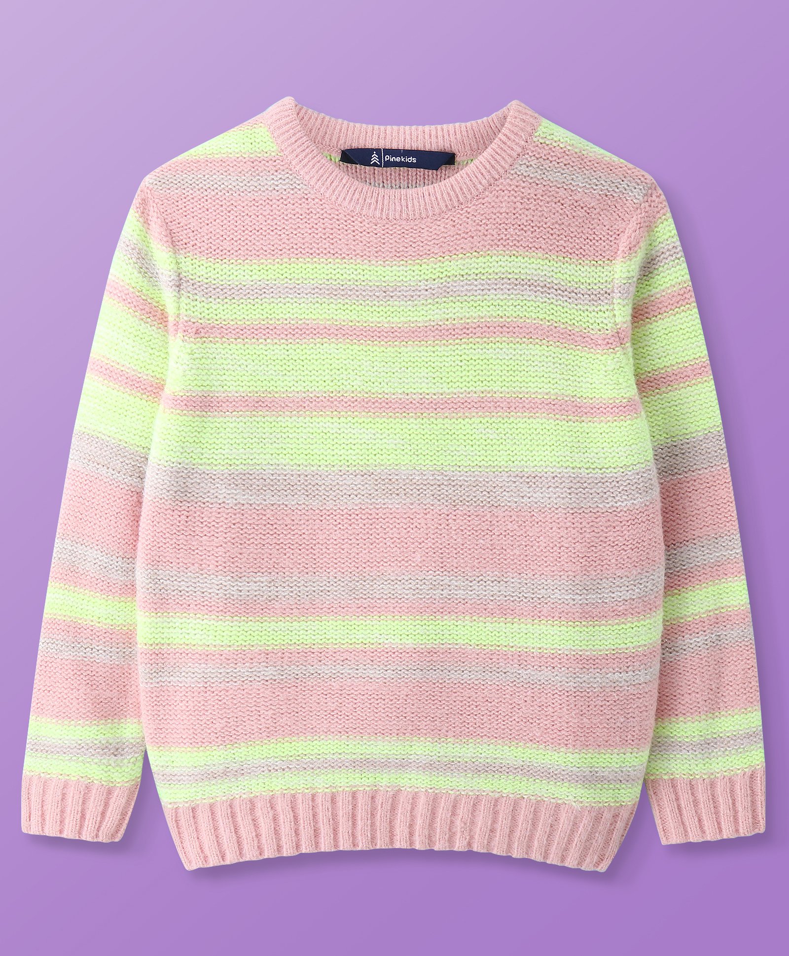 Pine Kids Knit Full Sleeves Striped Pullover Sweater - Pink-picture-10