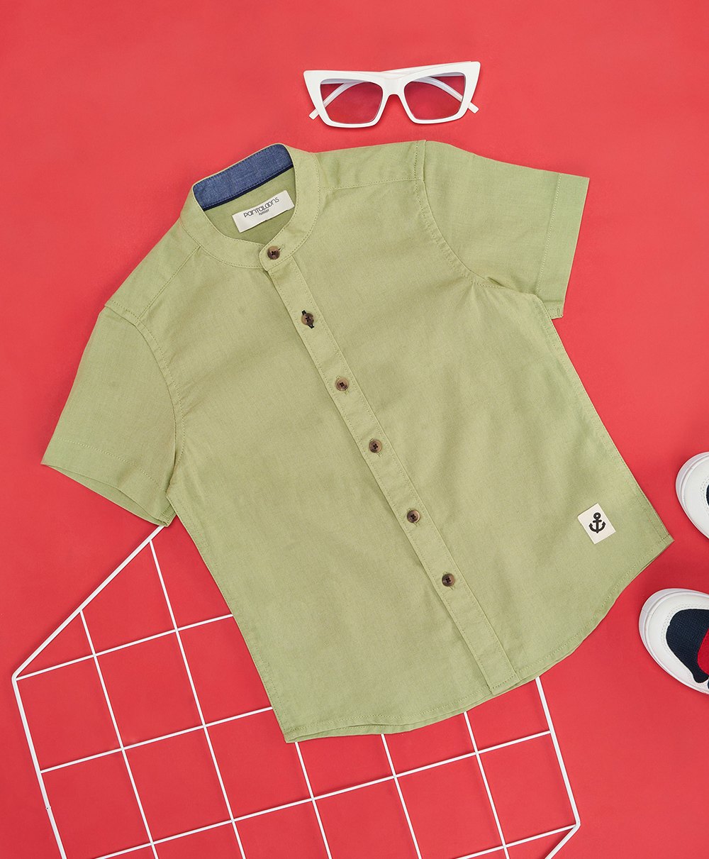 Pantaloons Junior Half Sleeves Solid Shirt - Green Ash-picture-24