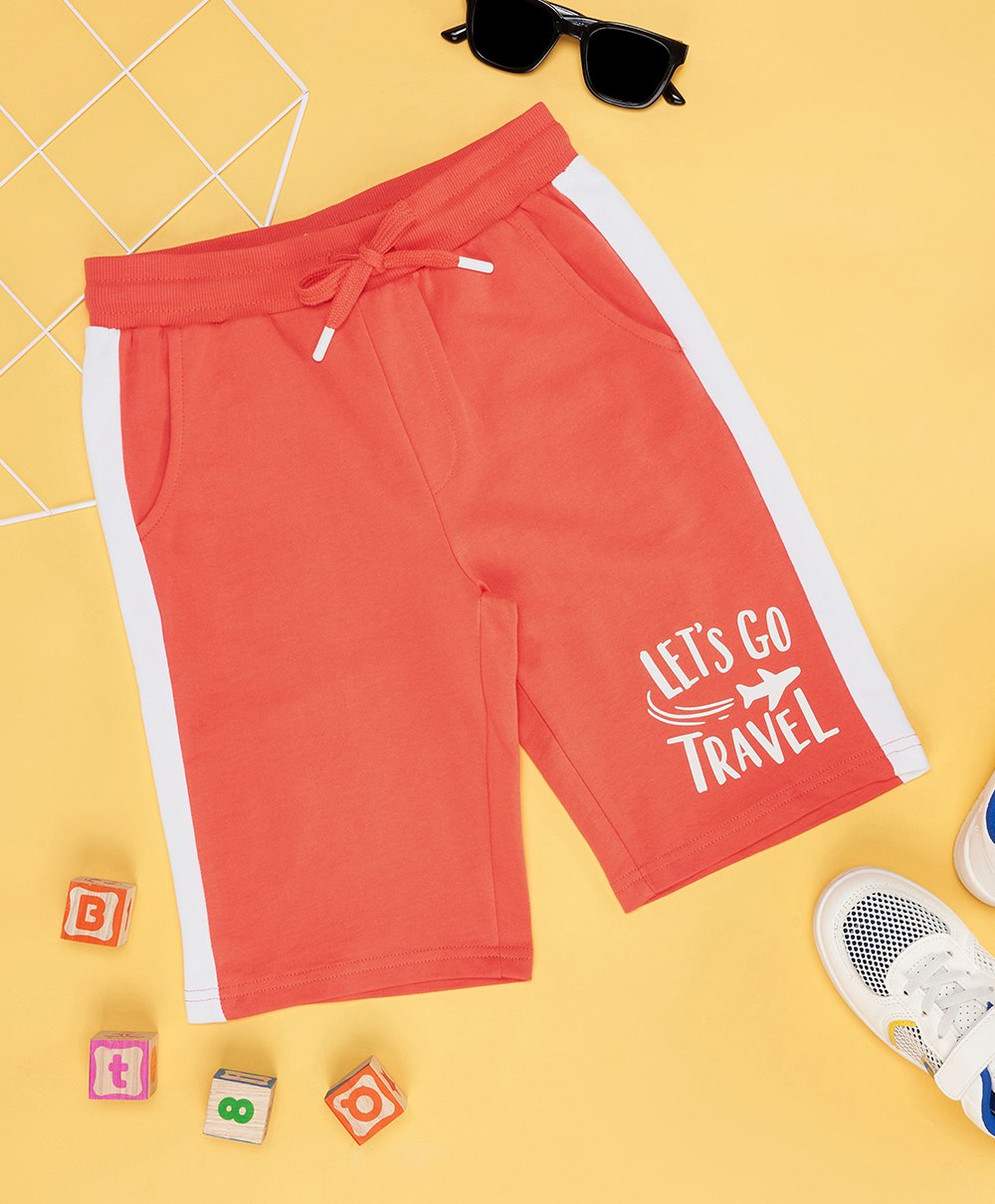 Pantaloons Junior Cotton Lets Go Travel Text Printed Shorts - Hot Coral-picture-10